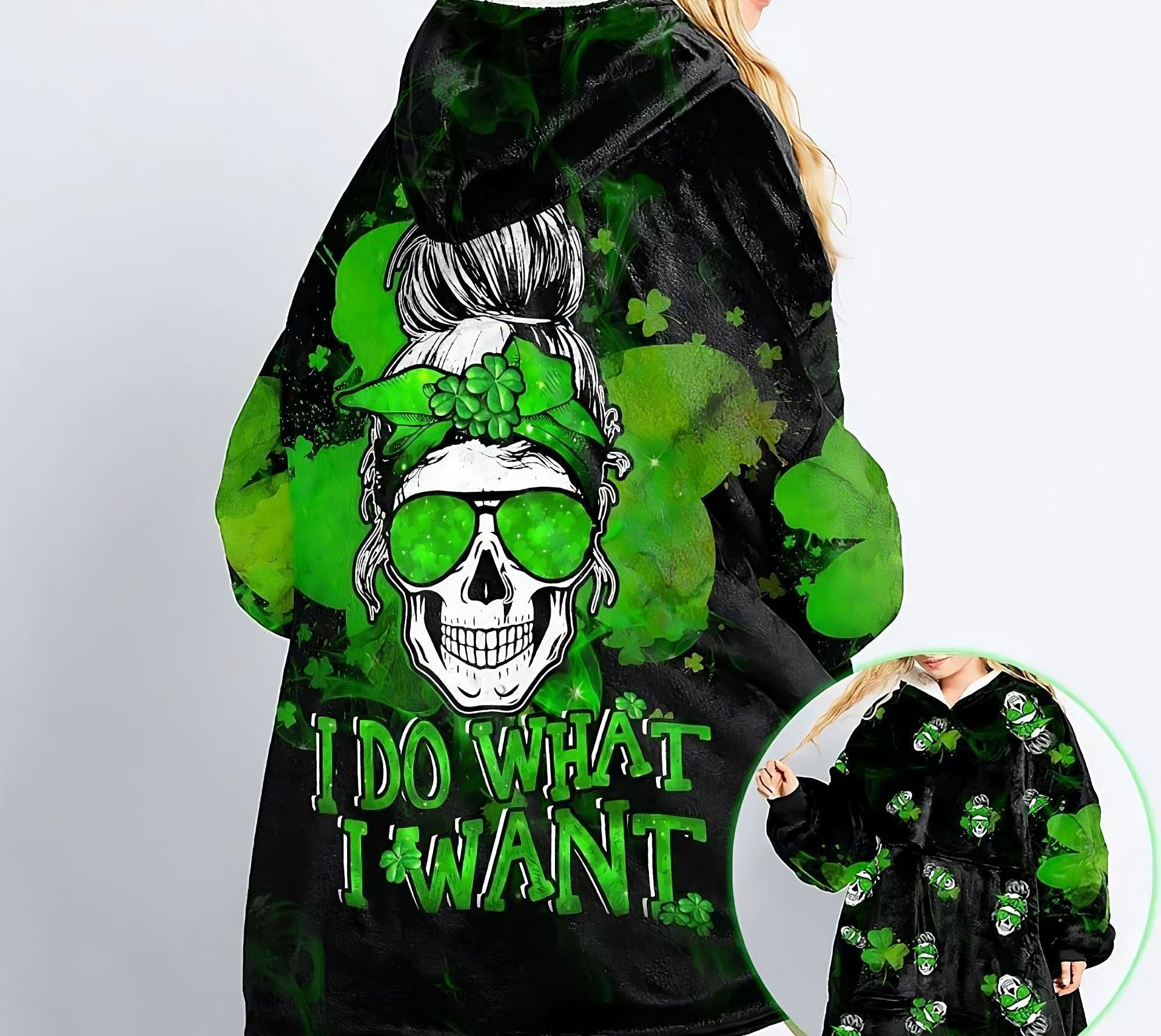 skull-clover-i-do-what-i-want-sherpa-blanket-hoodie-wearable-blanket-hoodie