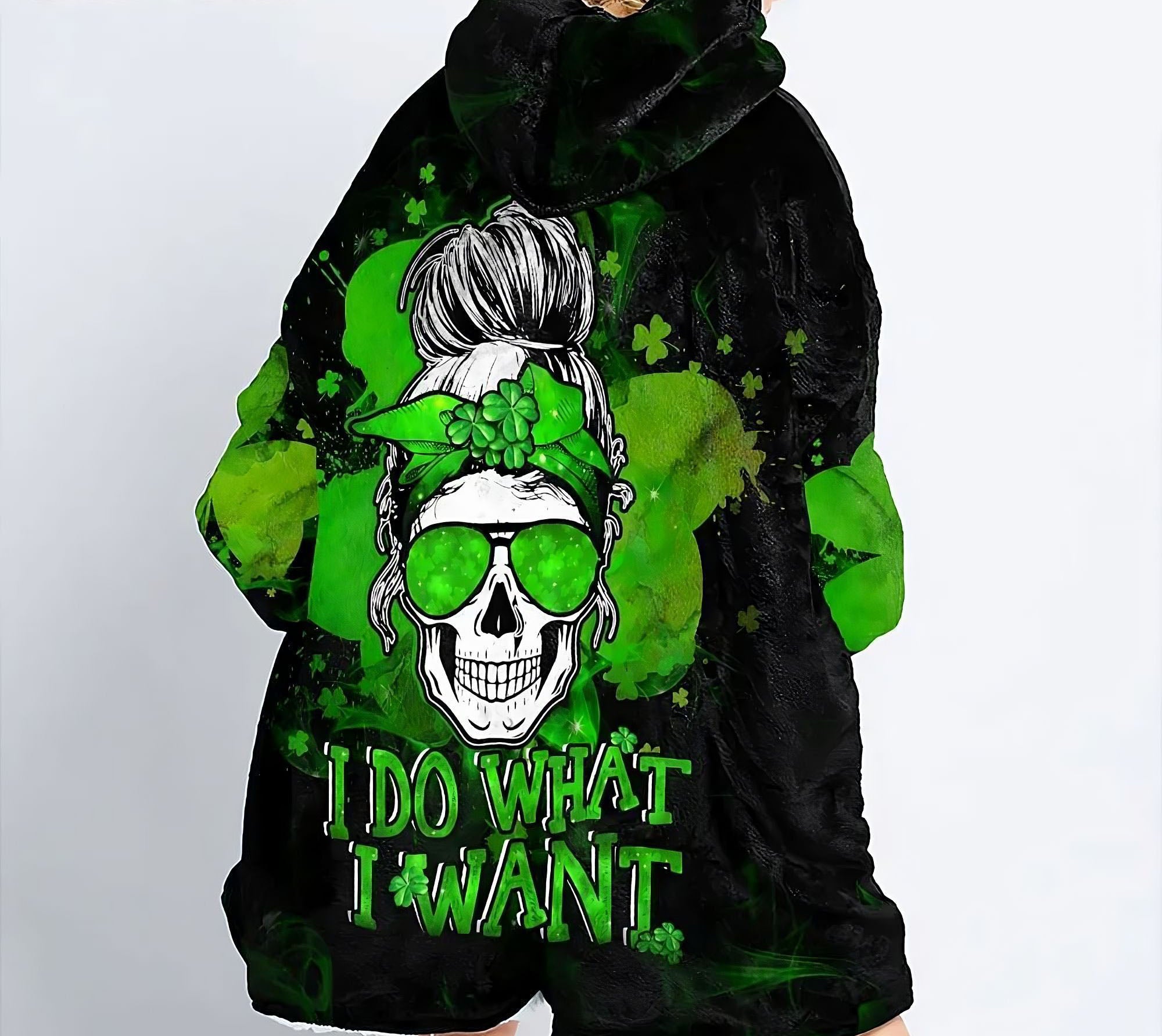 skull-clover-i-do-what-i-want-sherpa-blanket-hoodie-wearable-blanket-hoodie