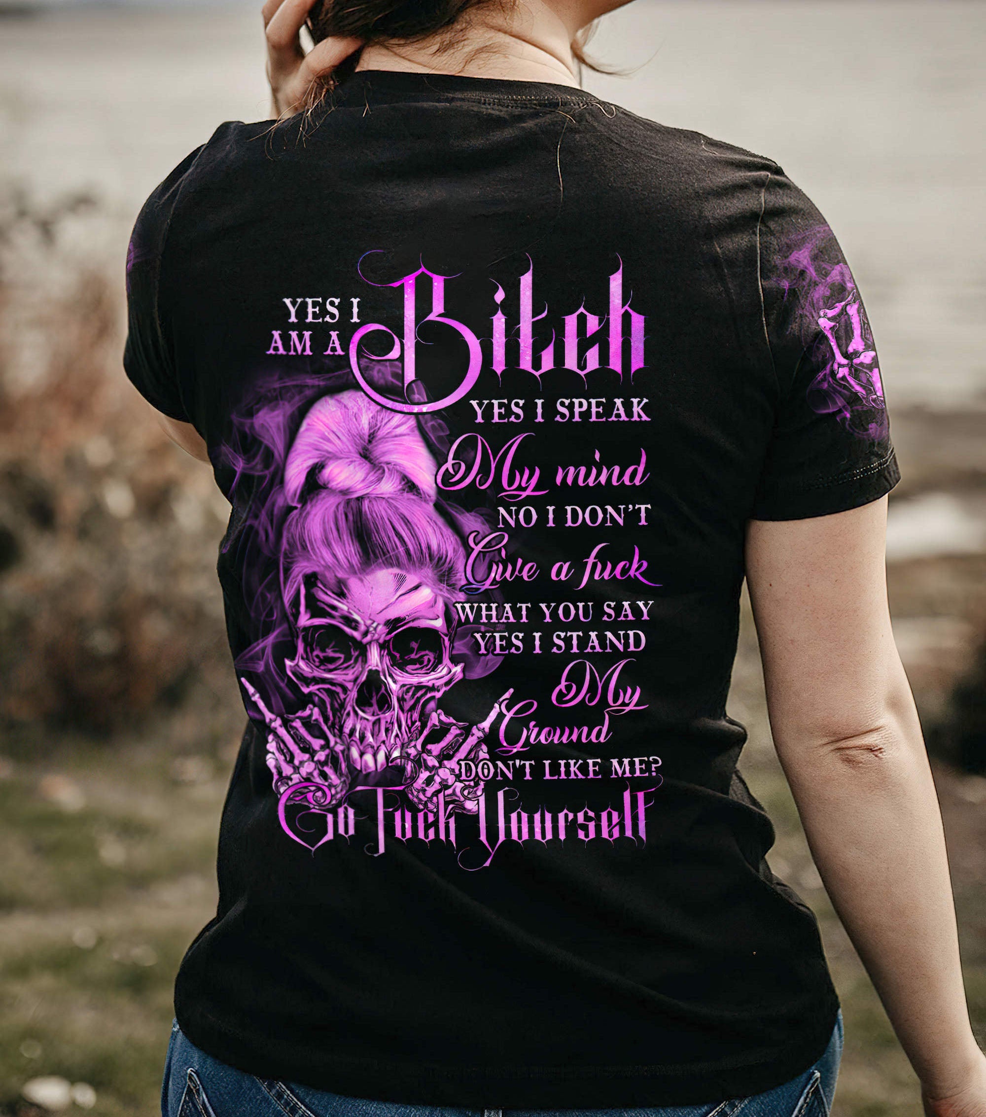 yes-i-am-a-b-purple-skull-all-over-print-women-v-neck-t-shirt