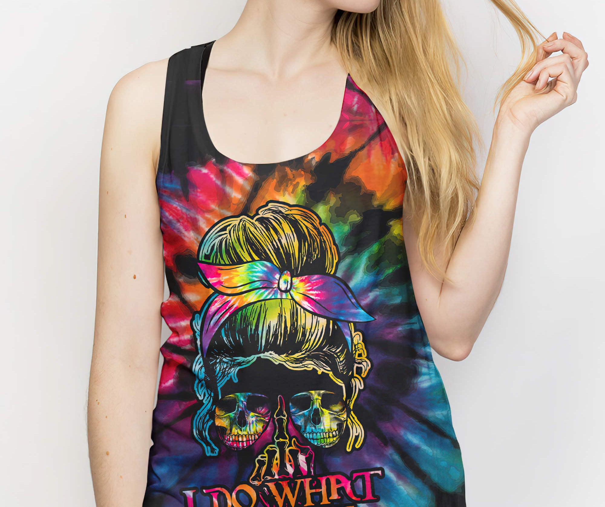 I Do What I Want Skull Tie Dye All Over Print 1 Tank Top