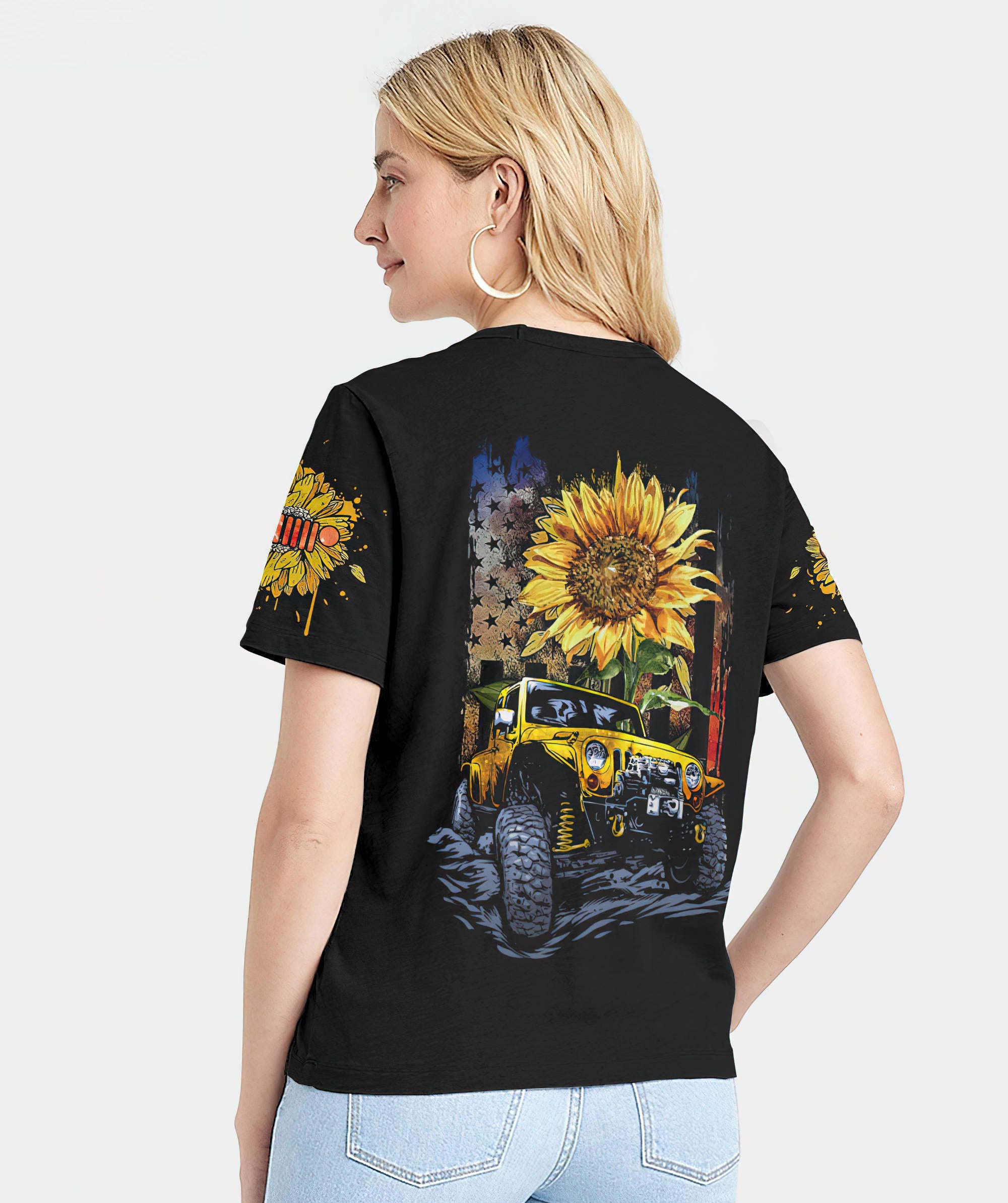 american-sunflower-jeep-girl-1-women-v-neck-t-shirt