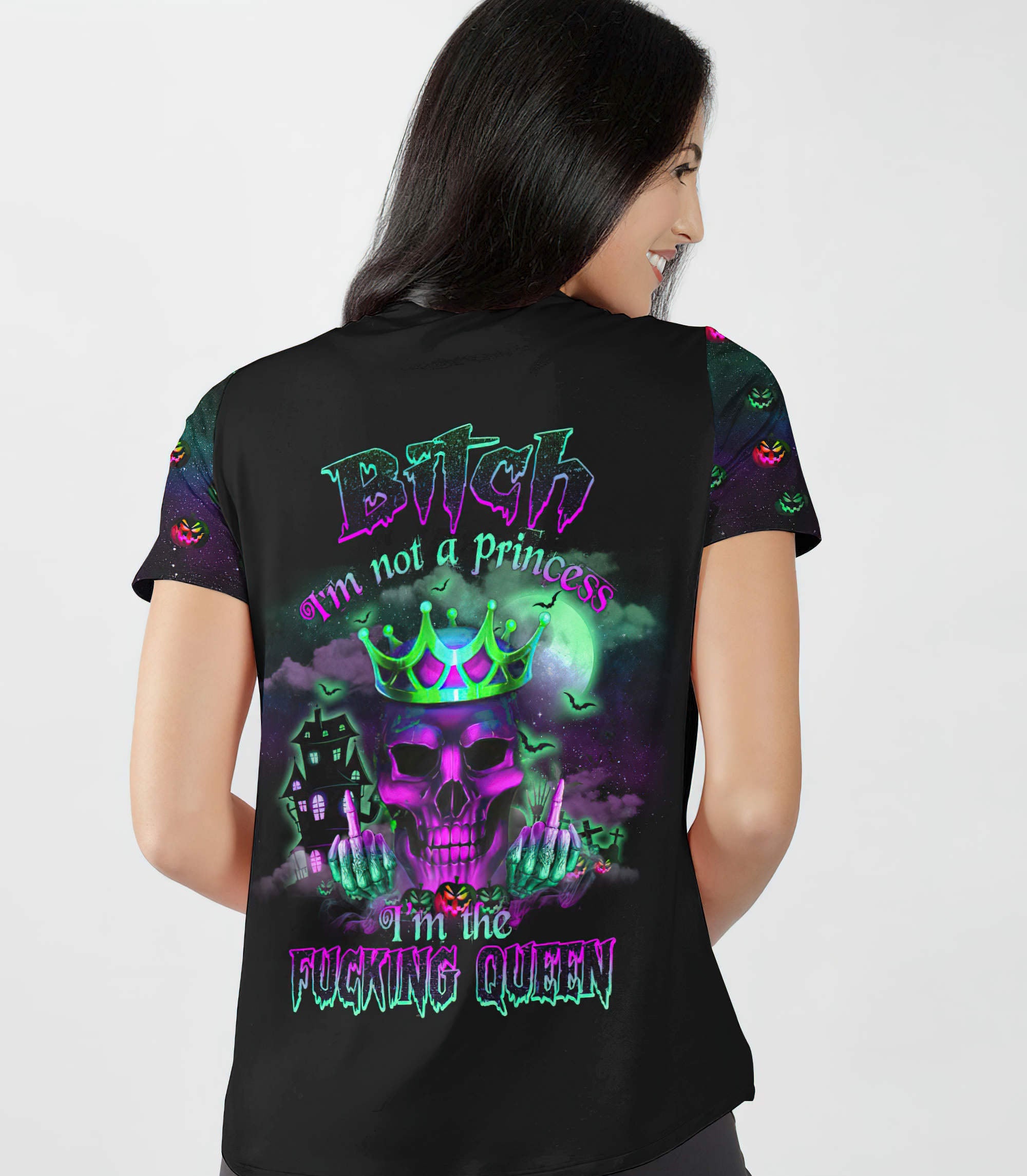 im-the-fking-queen-halloween-skull-all-over-print-women-v-neck-t-shirt