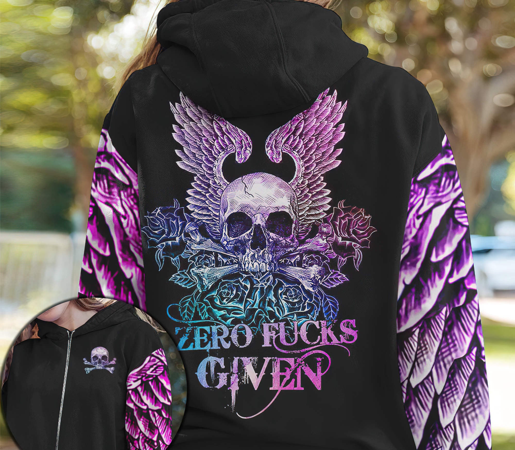 Skull Wings Roses All Over Print Hoodie