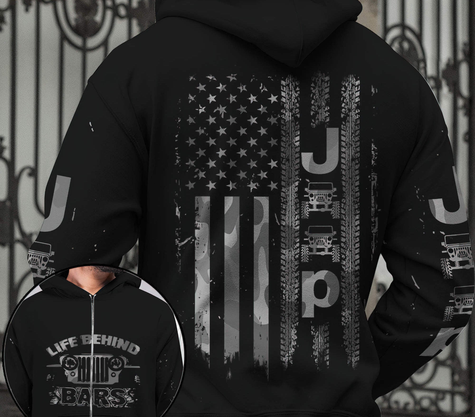 jeep-life-behind-bars-bw-hoodie