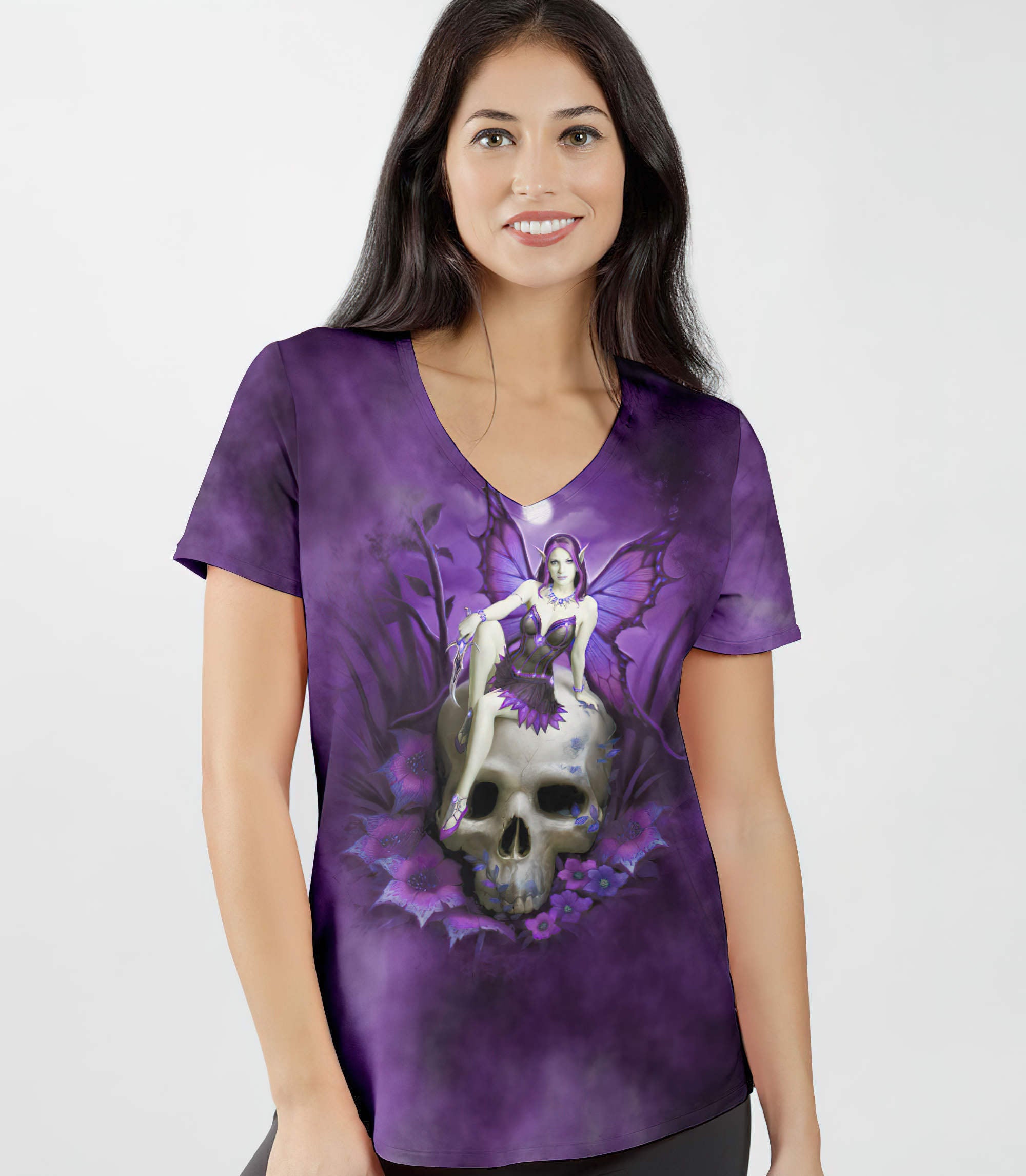 skull-fairy-all-over-print-women-v-neck-t-shirt