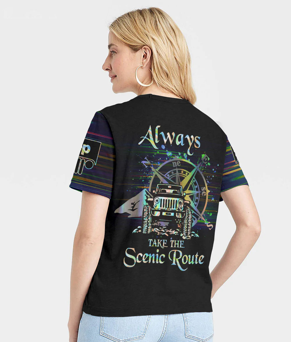 always-take-the-scenic-route-holo-women-v-neck-t-shirt