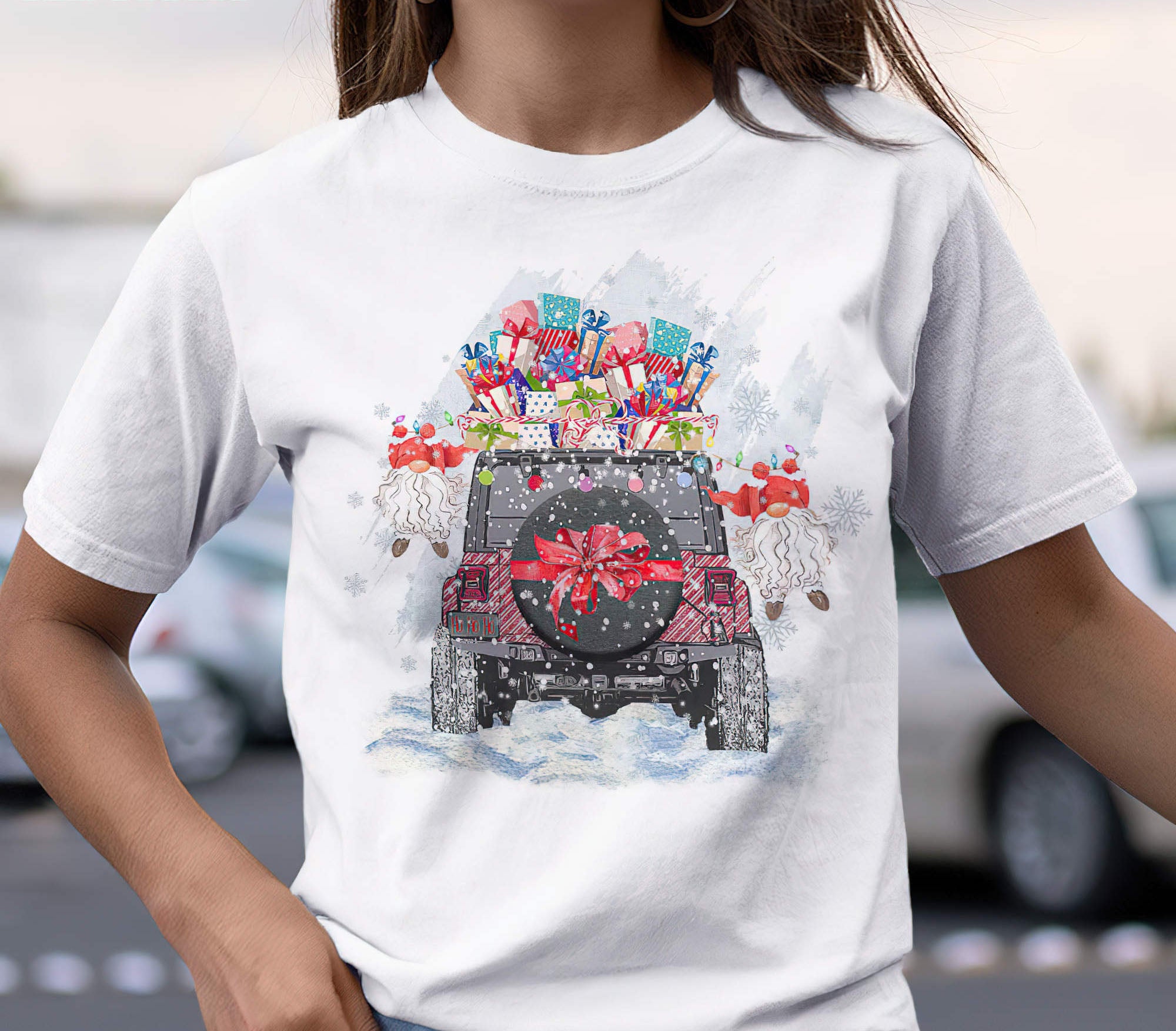 christmas-jeep-with-presents-1-sided-t-shirt