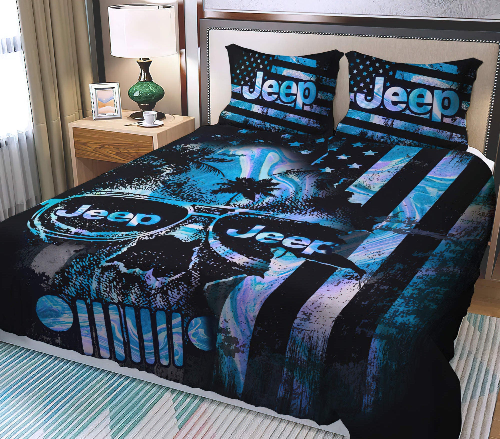 jeep-skull-hologram-flag-bedding-set