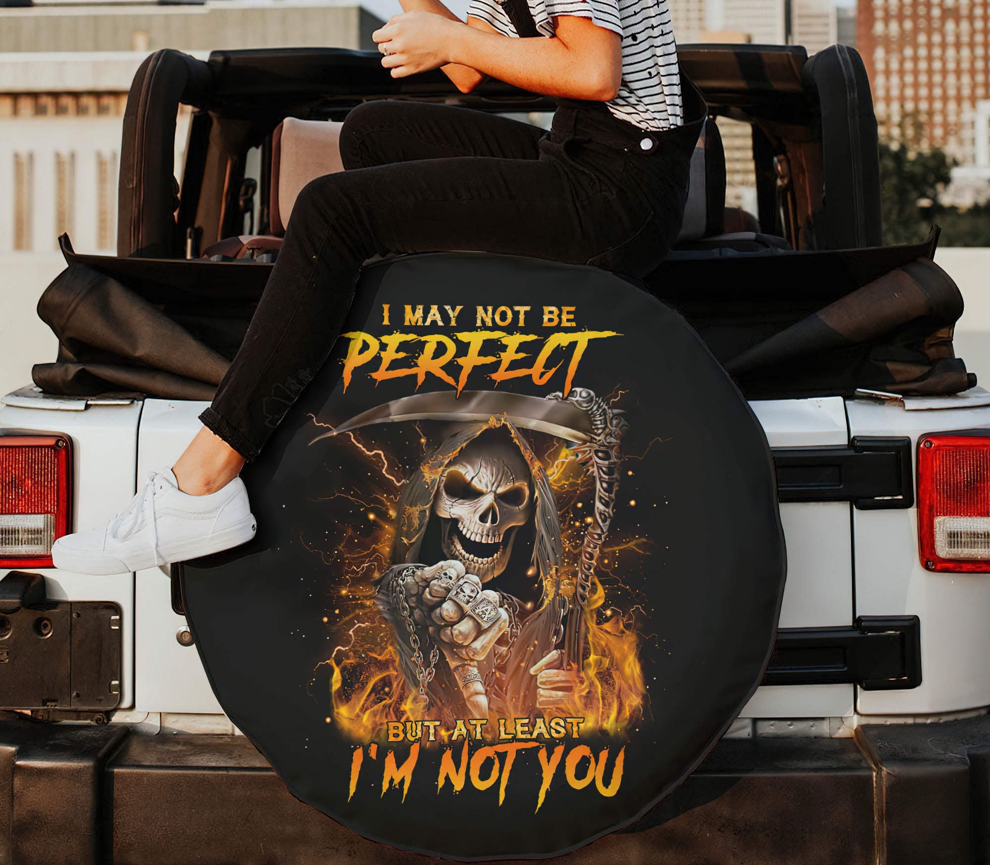 I'm Not You Fire Skull Automotive Spare Tire Cover