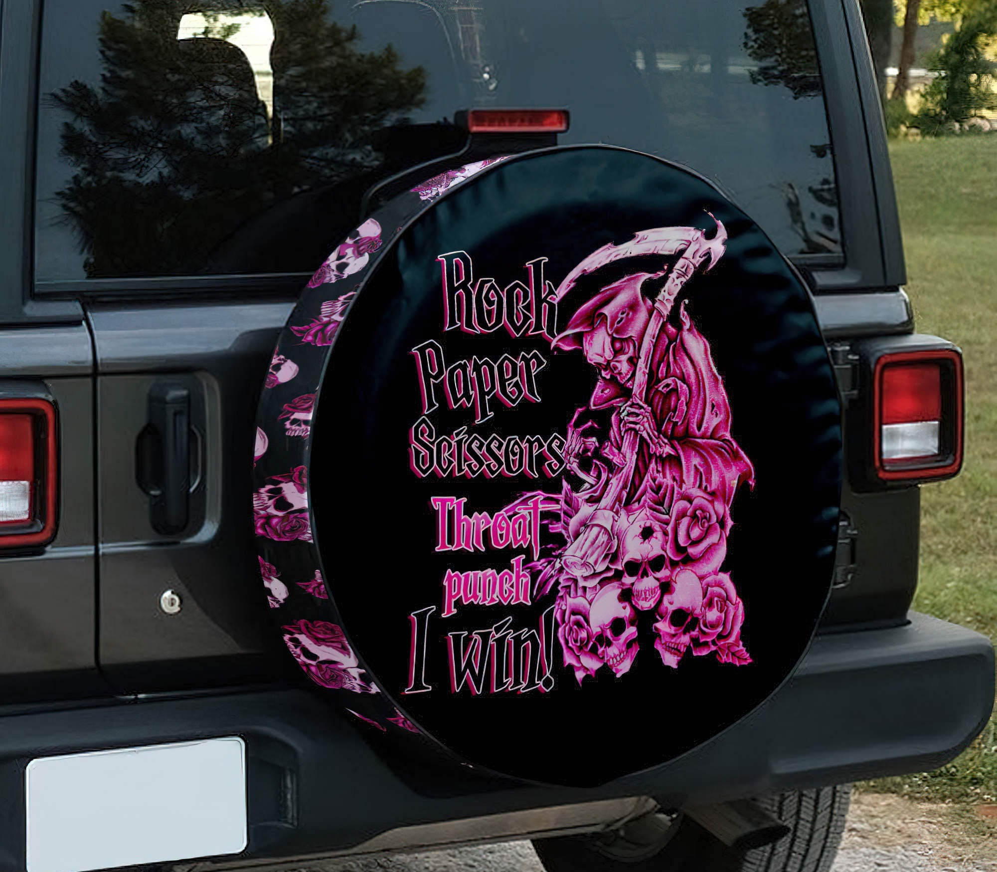 Skull Rock Paper Automotive Spare Tire Cover