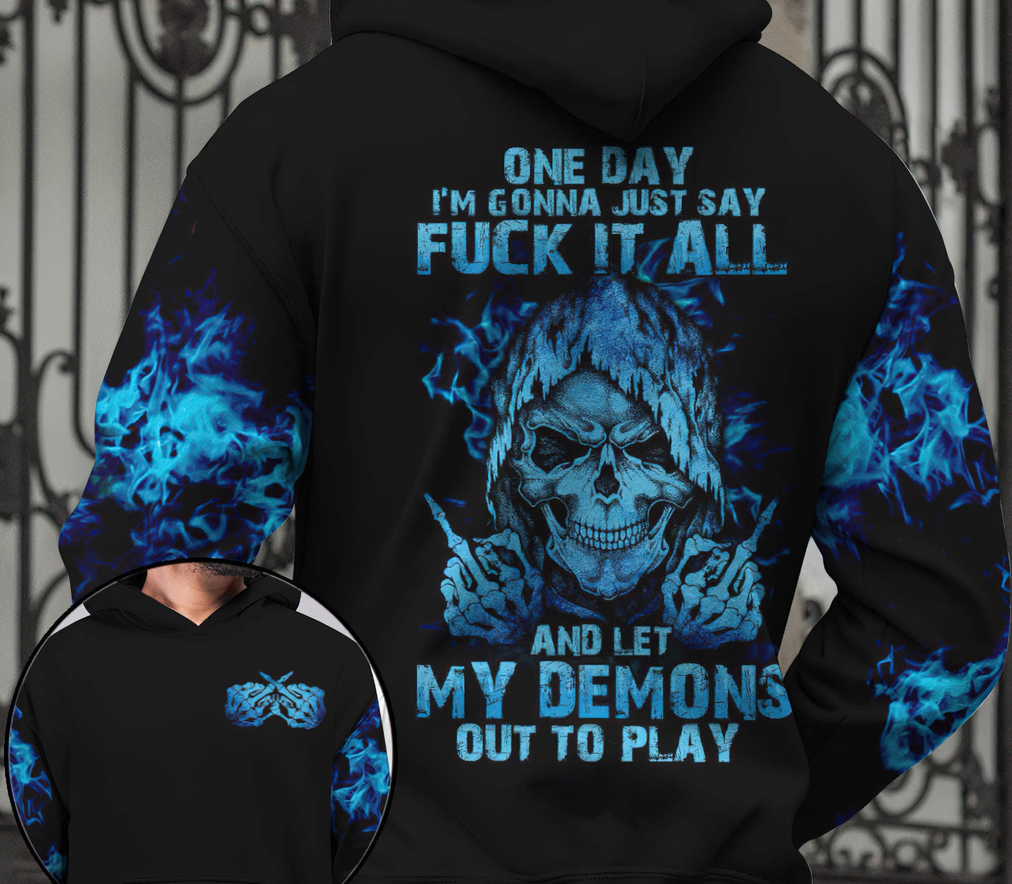 My Demons Out To Play Skull All Over Print Hoodie