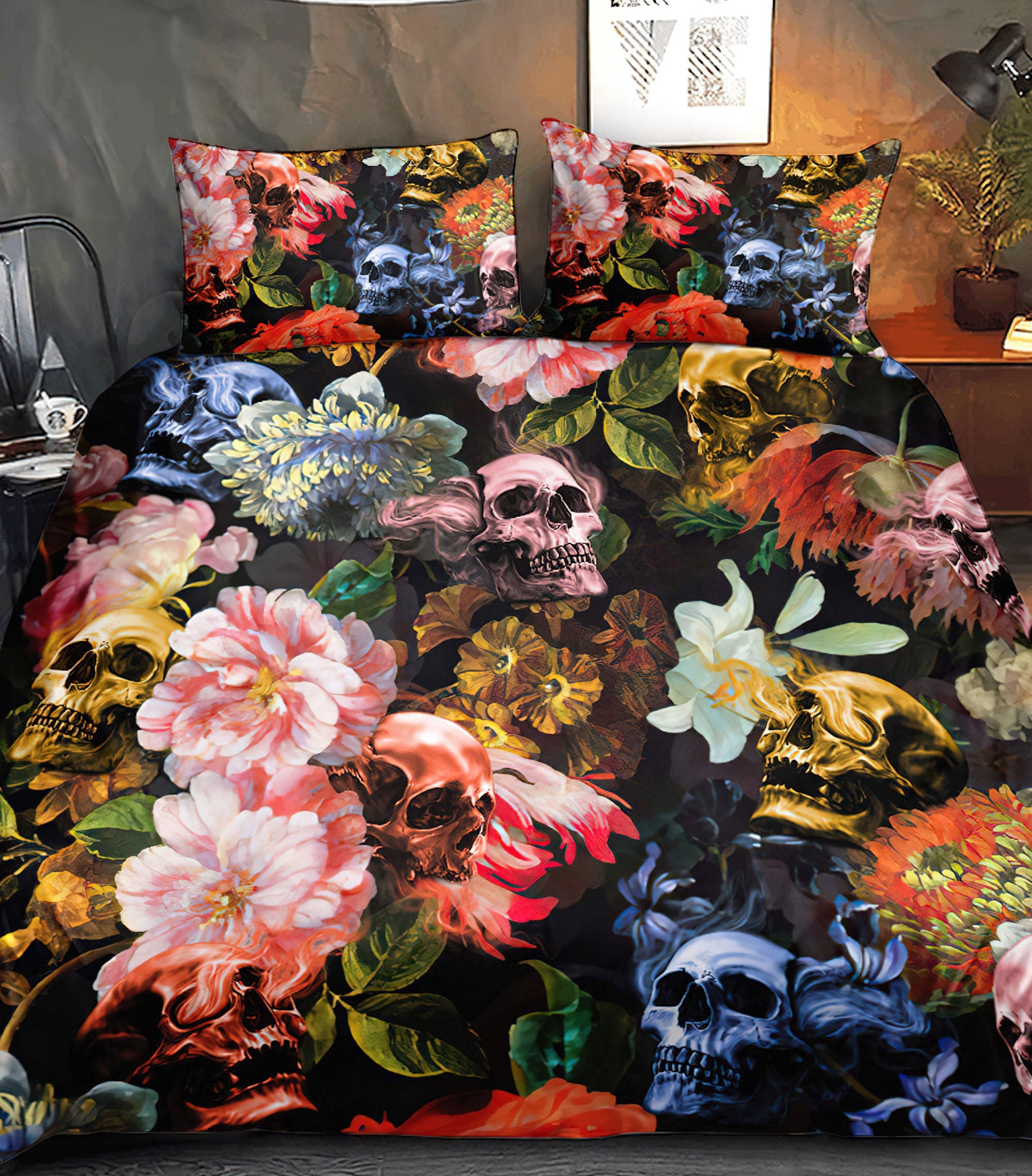 midnight-flowers-skull-bedding-set-bedding-set