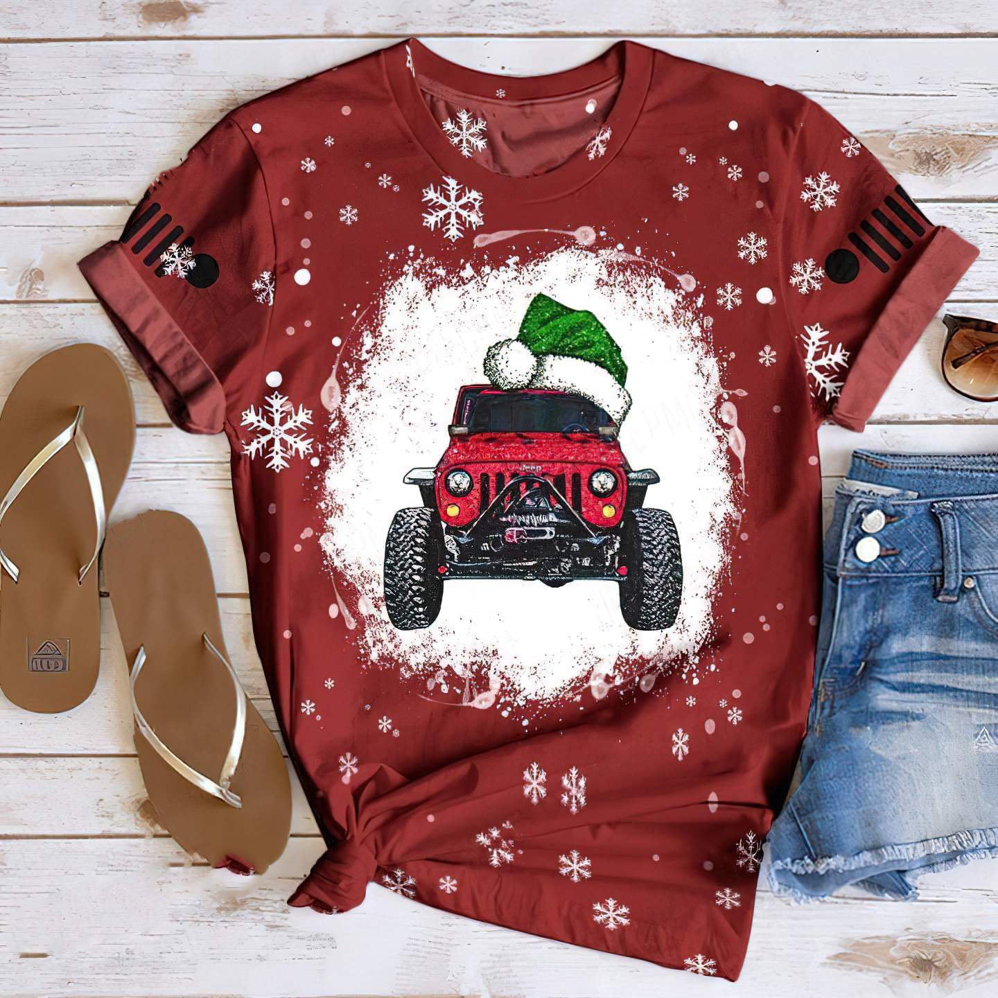 red-jeep-christmas-t-shirt