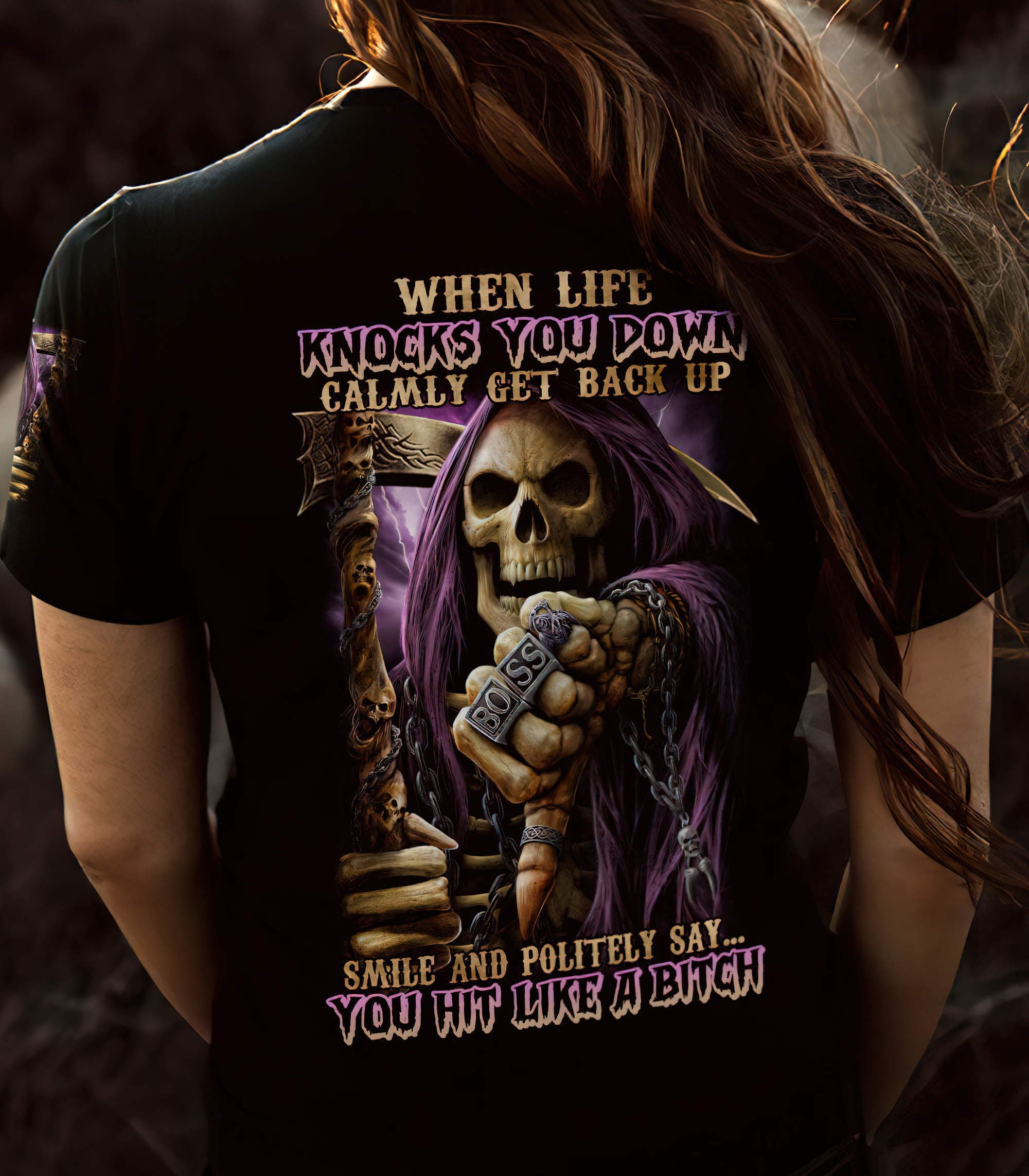 when-life-knocks-you-down-skull-all-over-print-women-v-neck-t-shirt