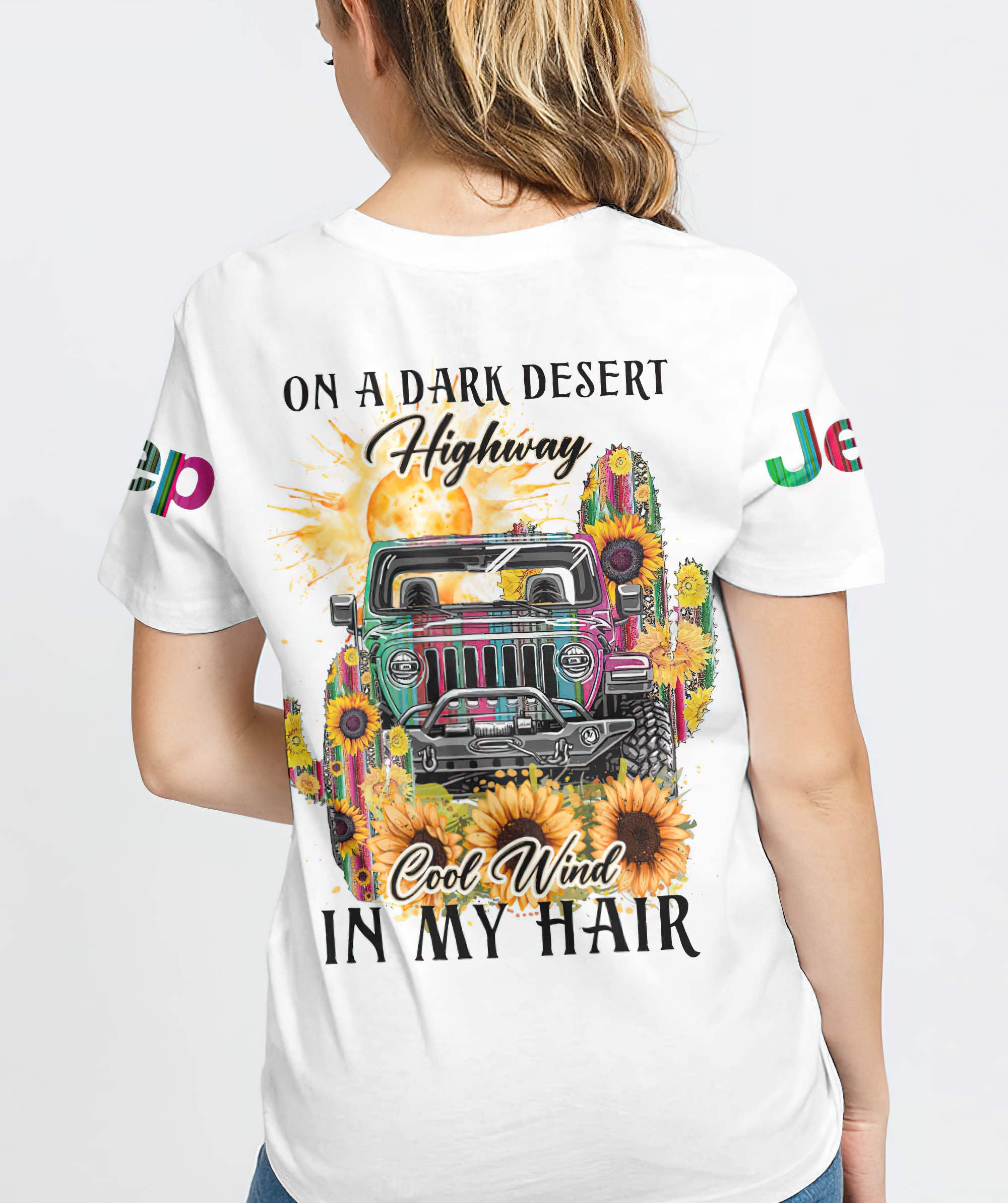 on-a-dark-desert-highway-jeep-cactus-t-shirt