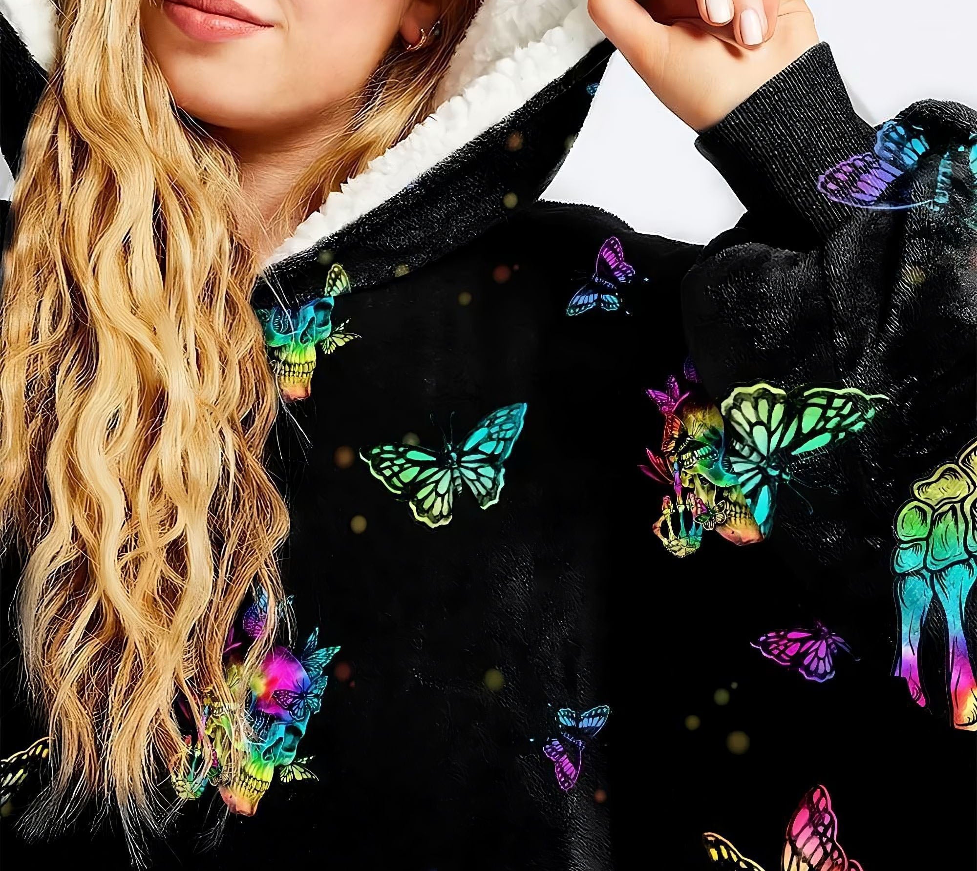 skull-tie-dye-butterfly-sherpa-blanket-hoodie-wearable-blanket-hoodie