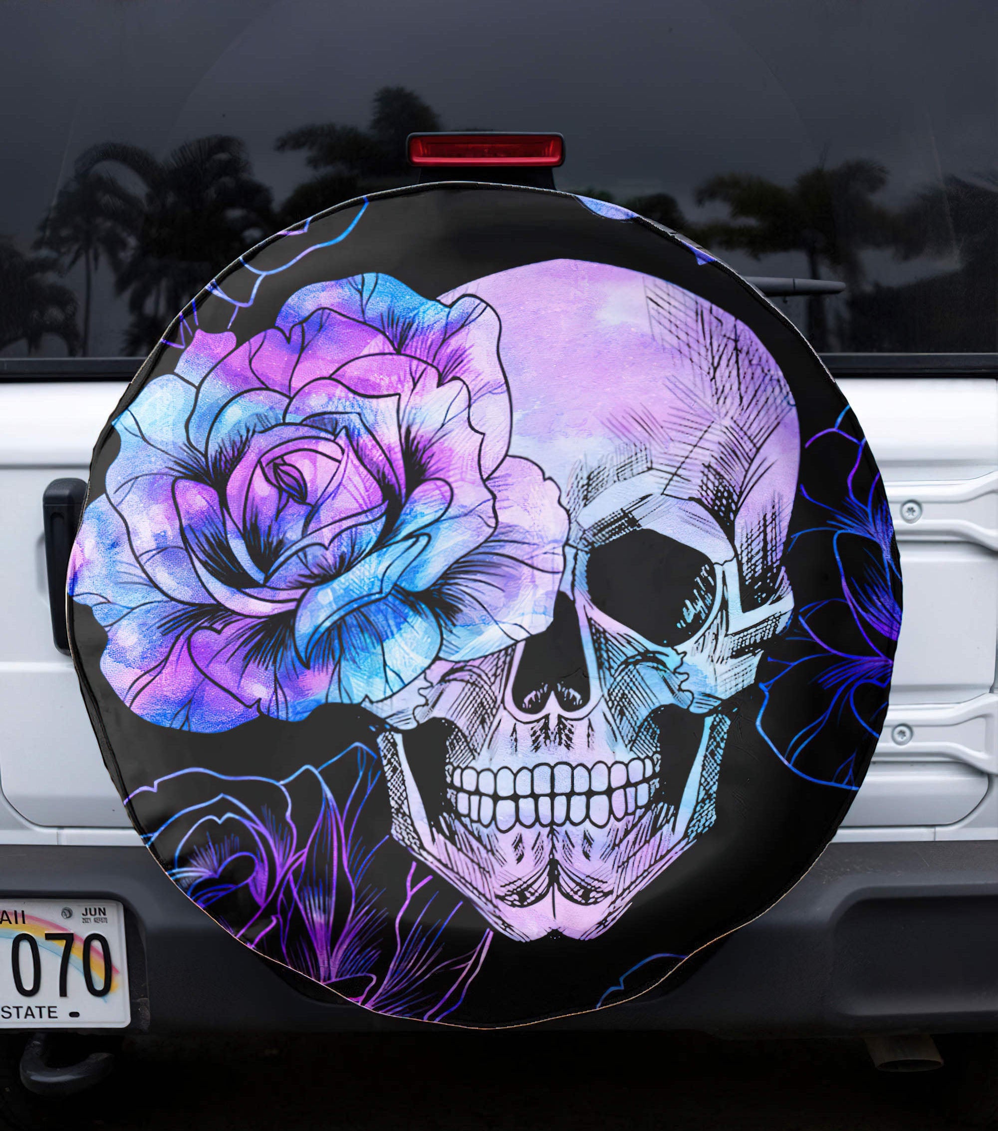 Fresh Out Of F Flower Skull Automotive Spare Tire Cover