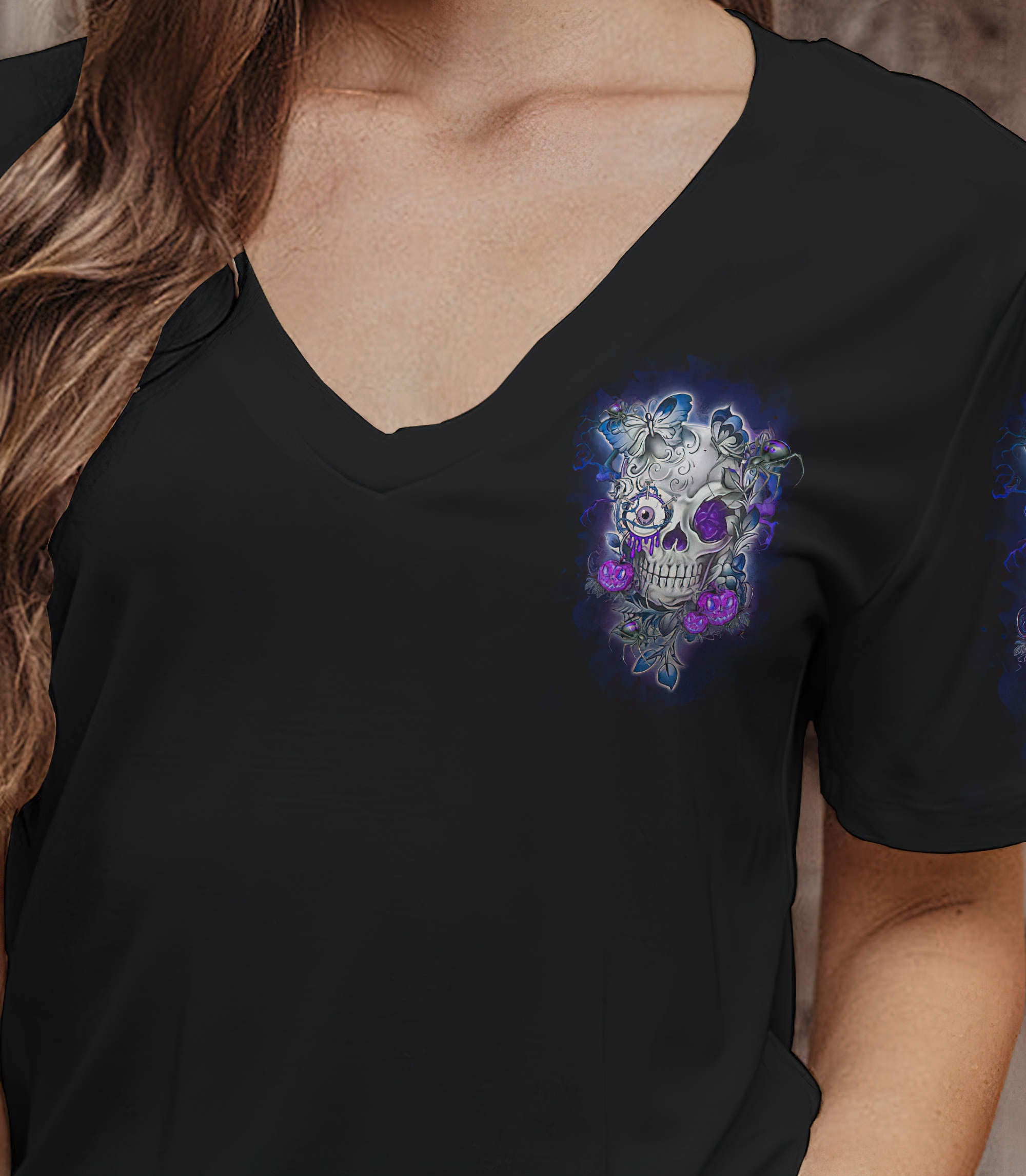 im-cute-as-hell-skull-rose-all-over-print-women-v-neck-t-shirt