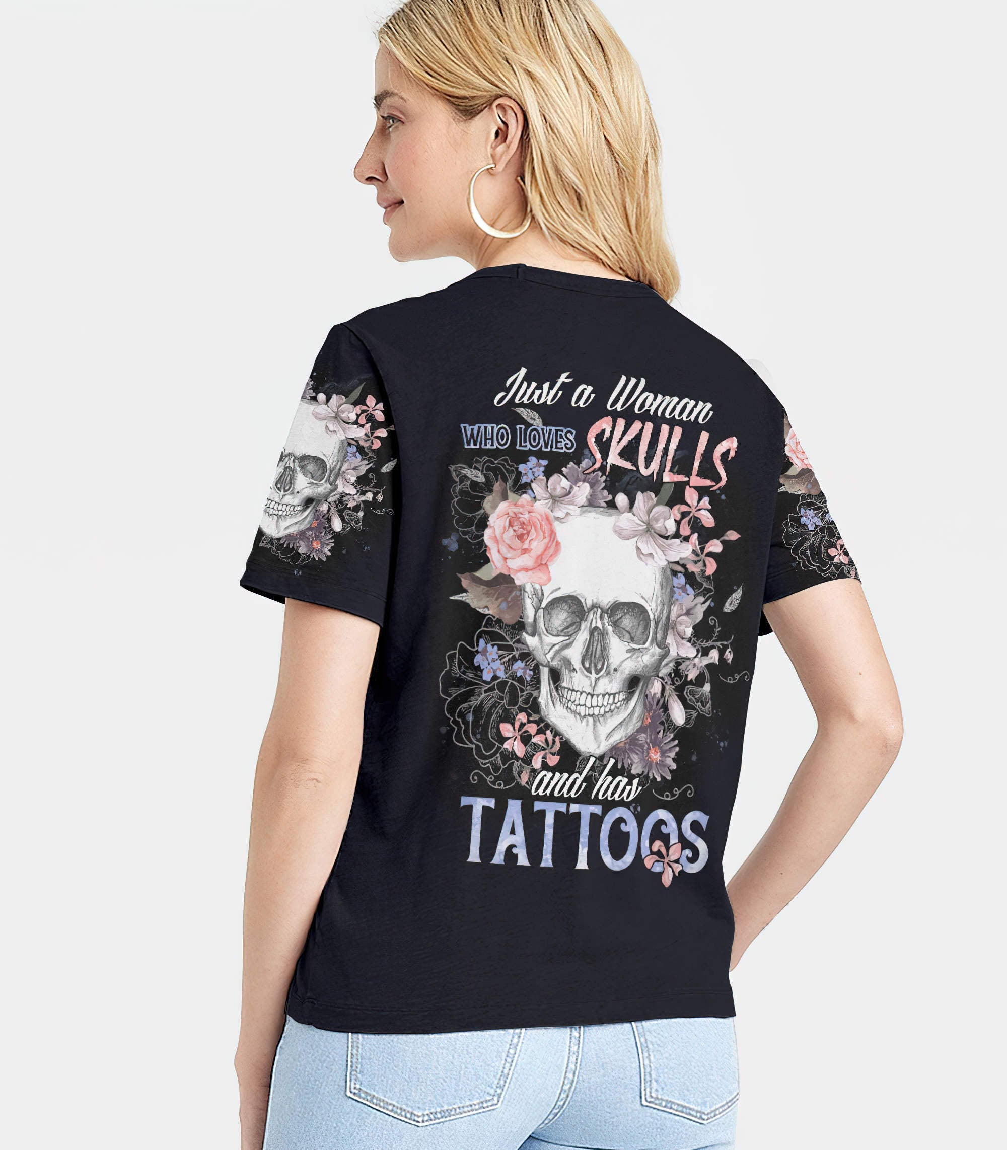 just-a-woman-who-loves-skull-and-has-tattoos-all-over-print-women-v-neck-t-shirt