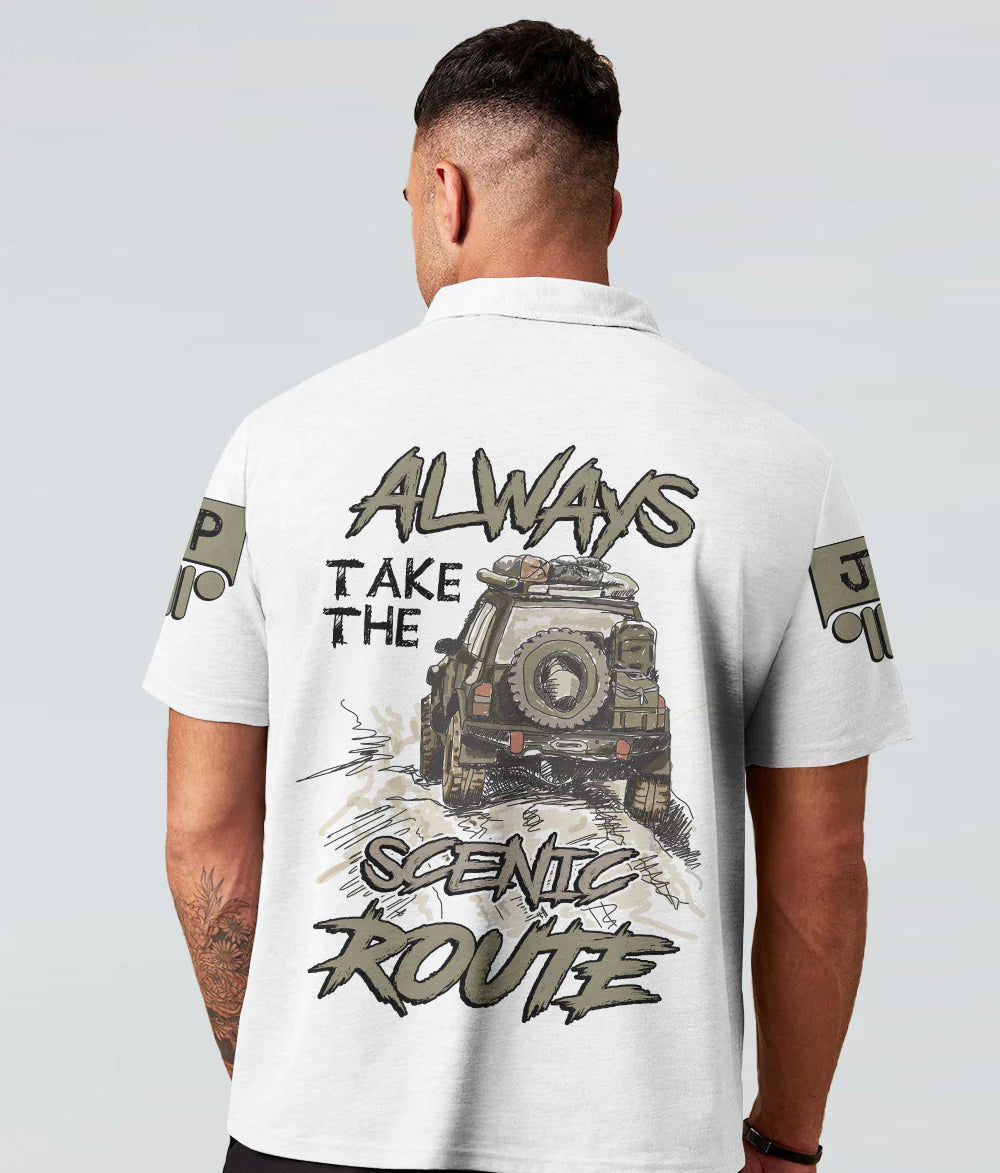 always-take-the-scenic-route-drawing-jeep-polo-shirt