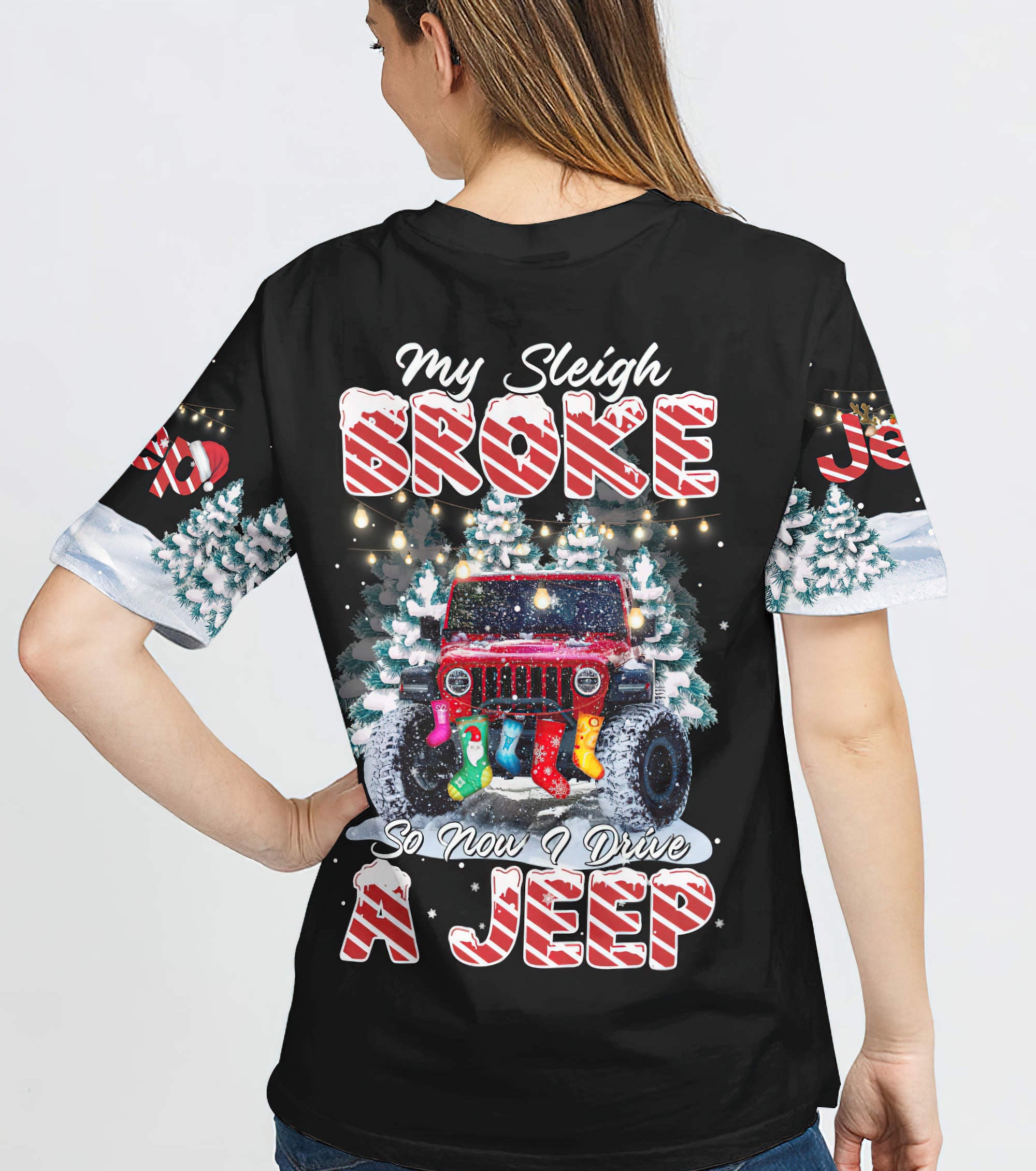 my-sleigh-broke-red-jeep-1-t-shirt