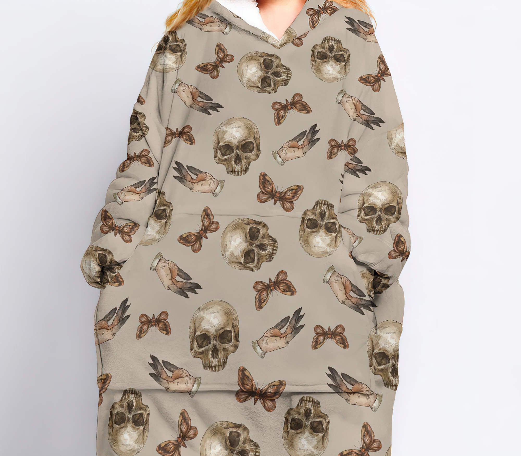 Skull Witch Sherpa Blanket Hoodie Wearable Blanket Hoodie