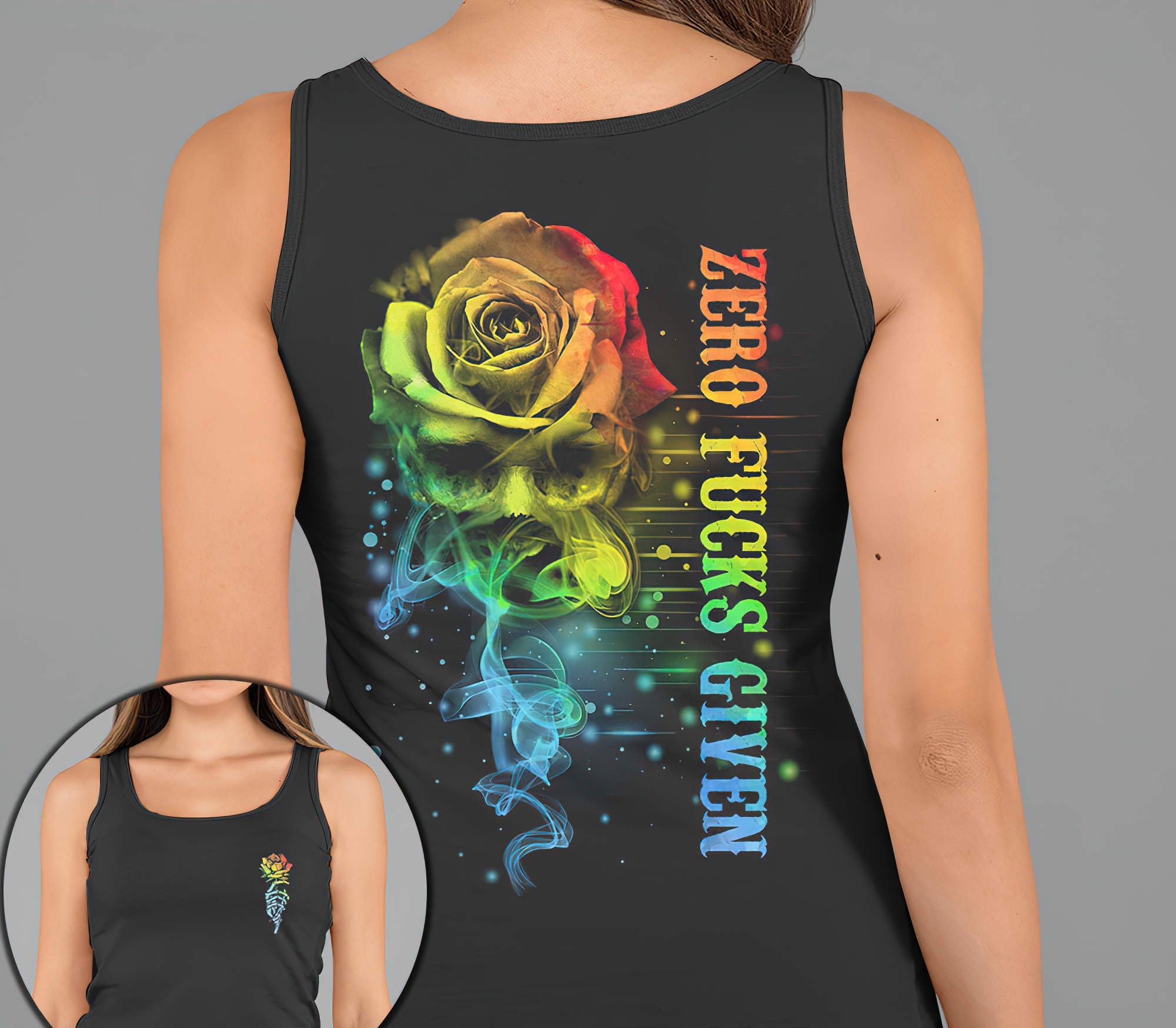 Zero Fcks Given Rose Smoke Skl All Over Print Tank Top