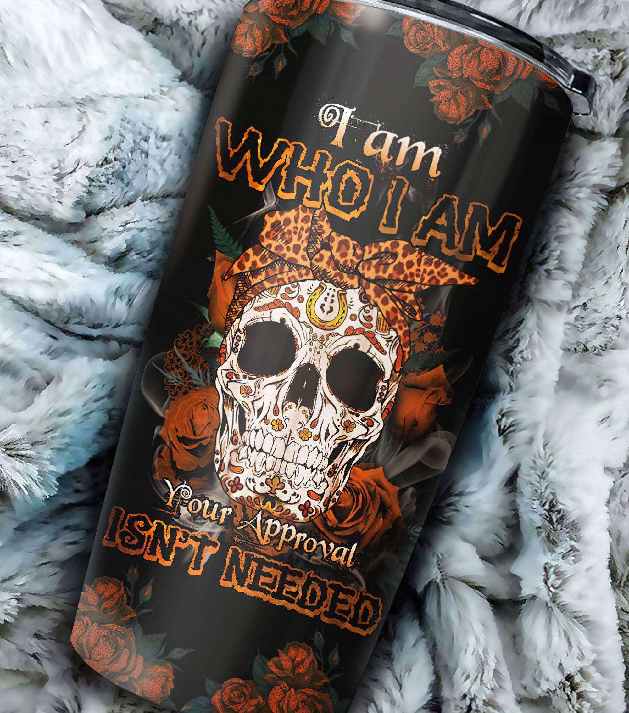 personalized-i-am-who-i-am-sugar-skull-tumbler