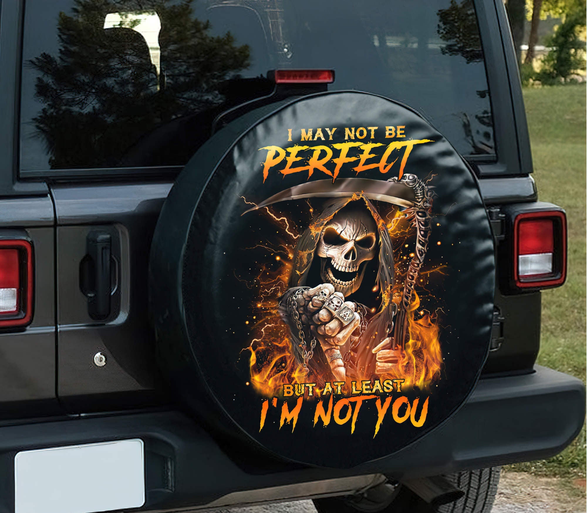 I'm Not You Fire Skull Automotive Spare Tire Cover