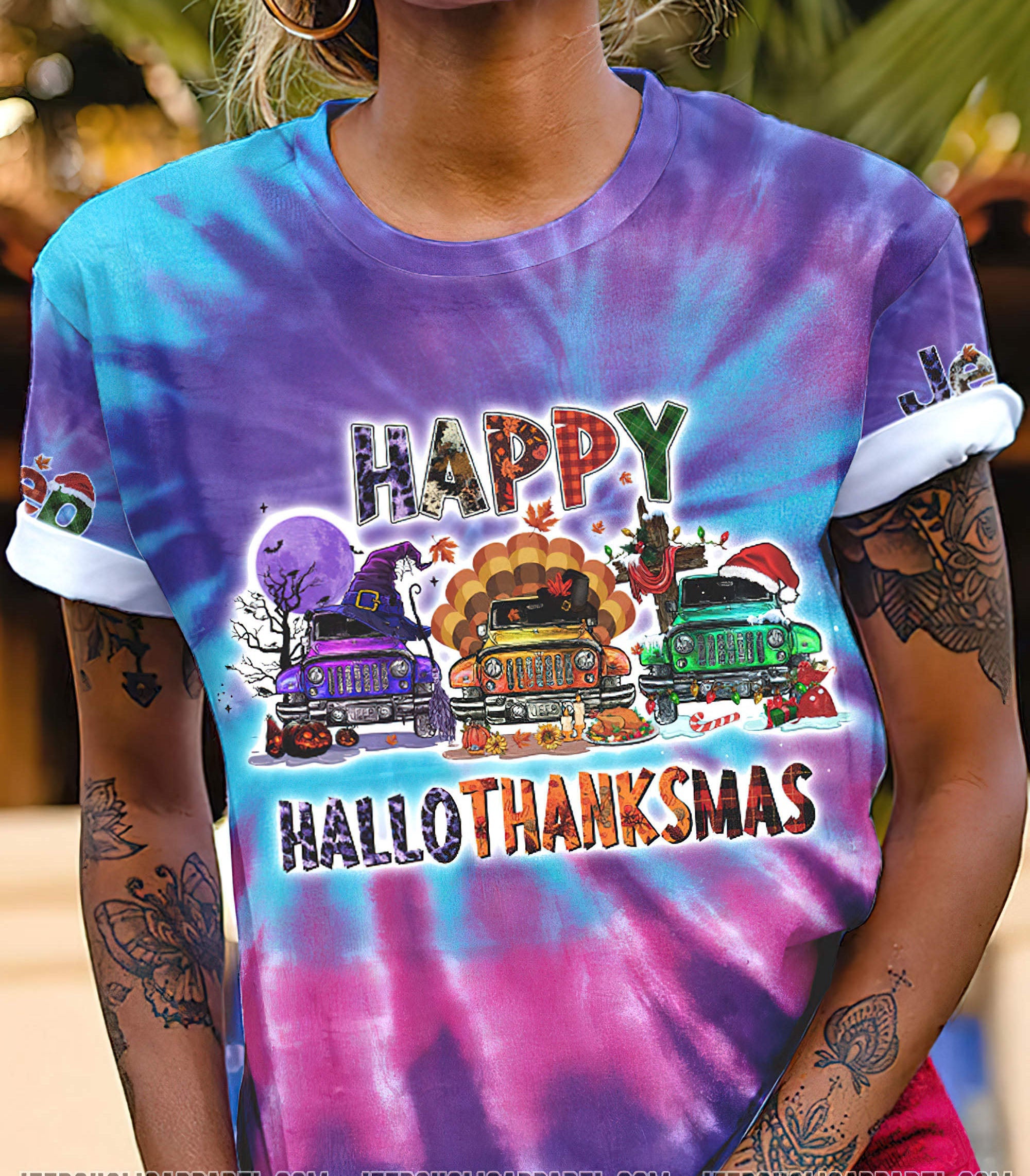 tie-dye-happy-hallothanksmas-3-jeeps-t-shirt