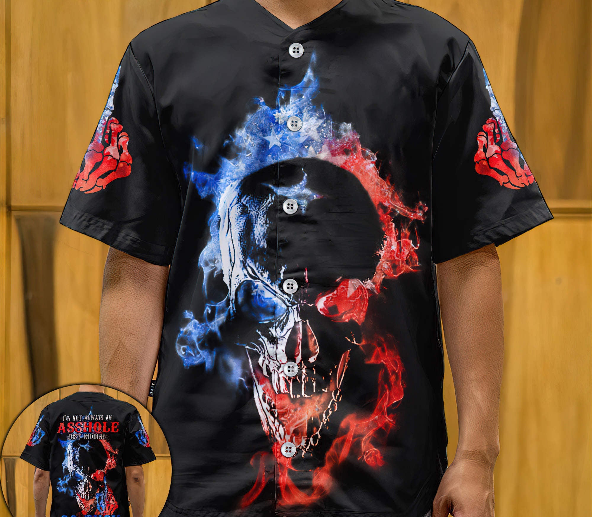 Just Kidding Go F Yourself Fire Skull Baseball Jersey Baseball Jersey