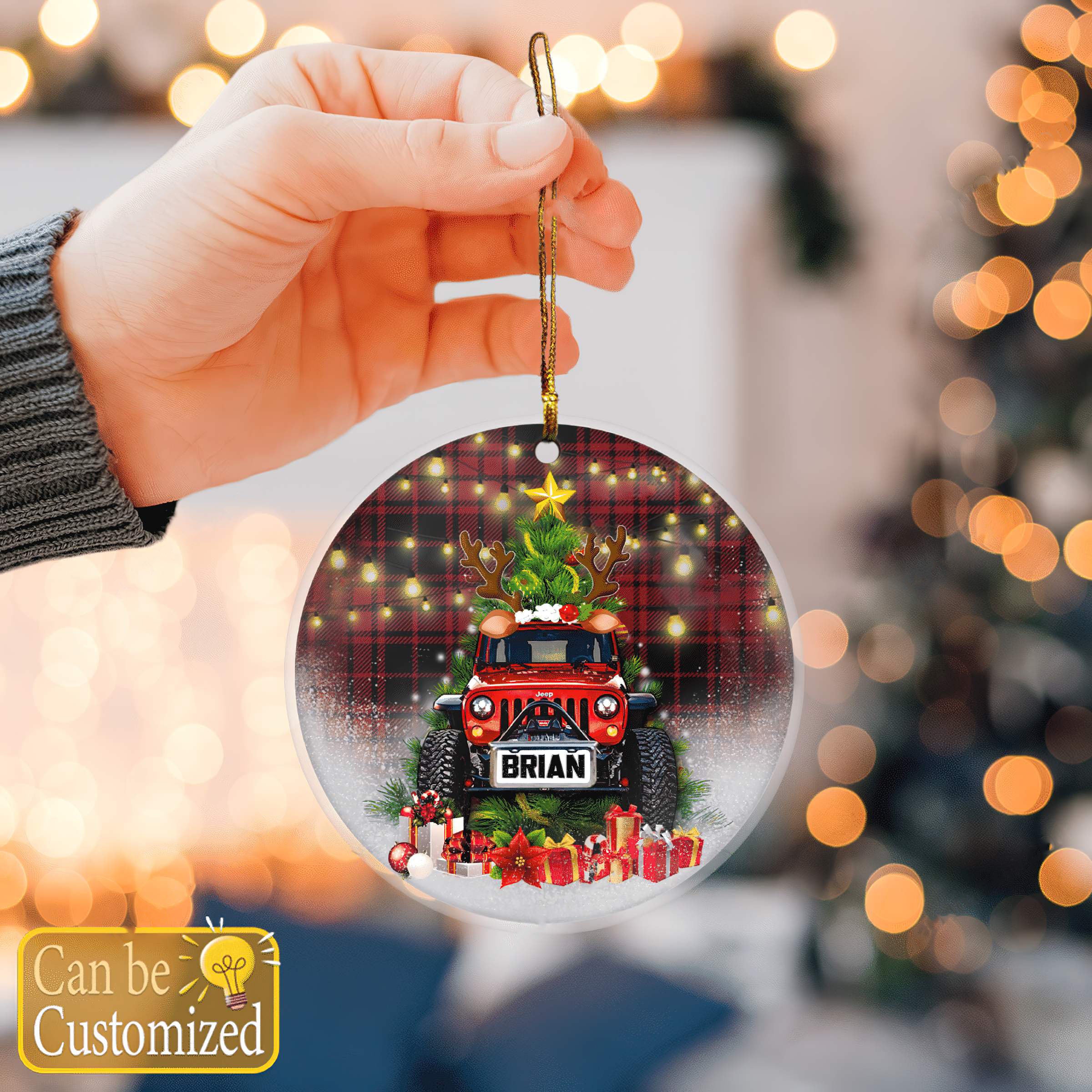 plaid-light-jeep-christmas-ornaments