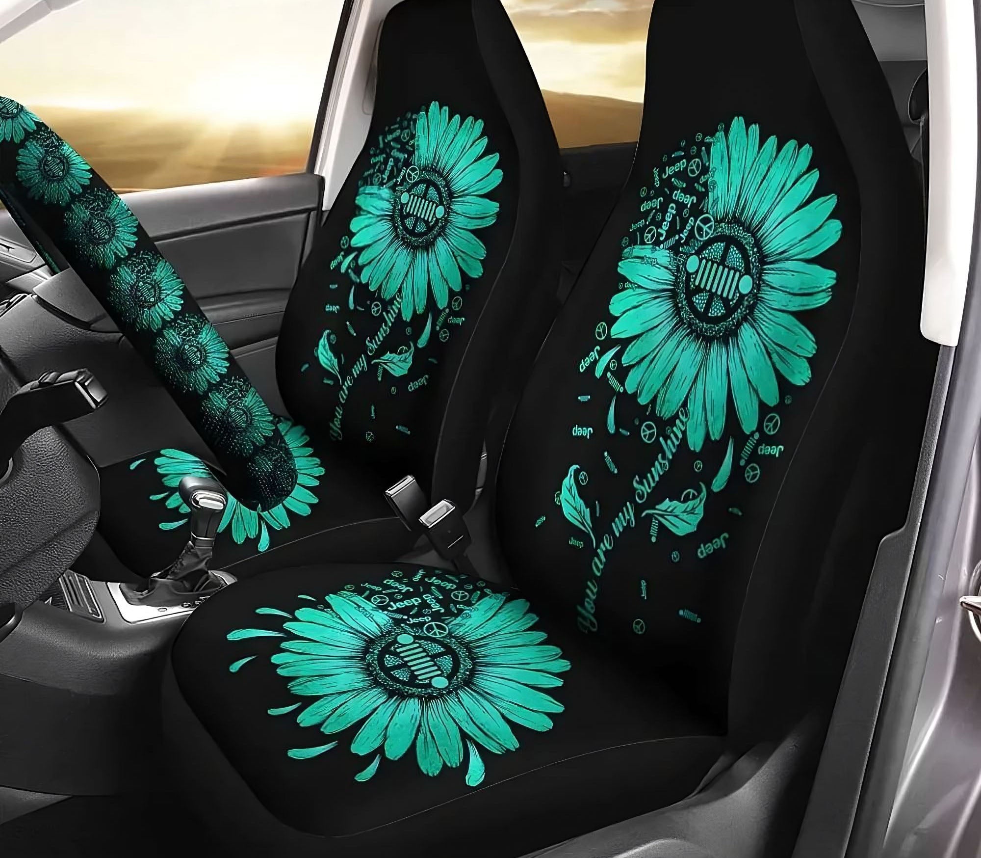 you-are-my-sunshine-teal-sunflower-jeep-automotive-car-seat-cover