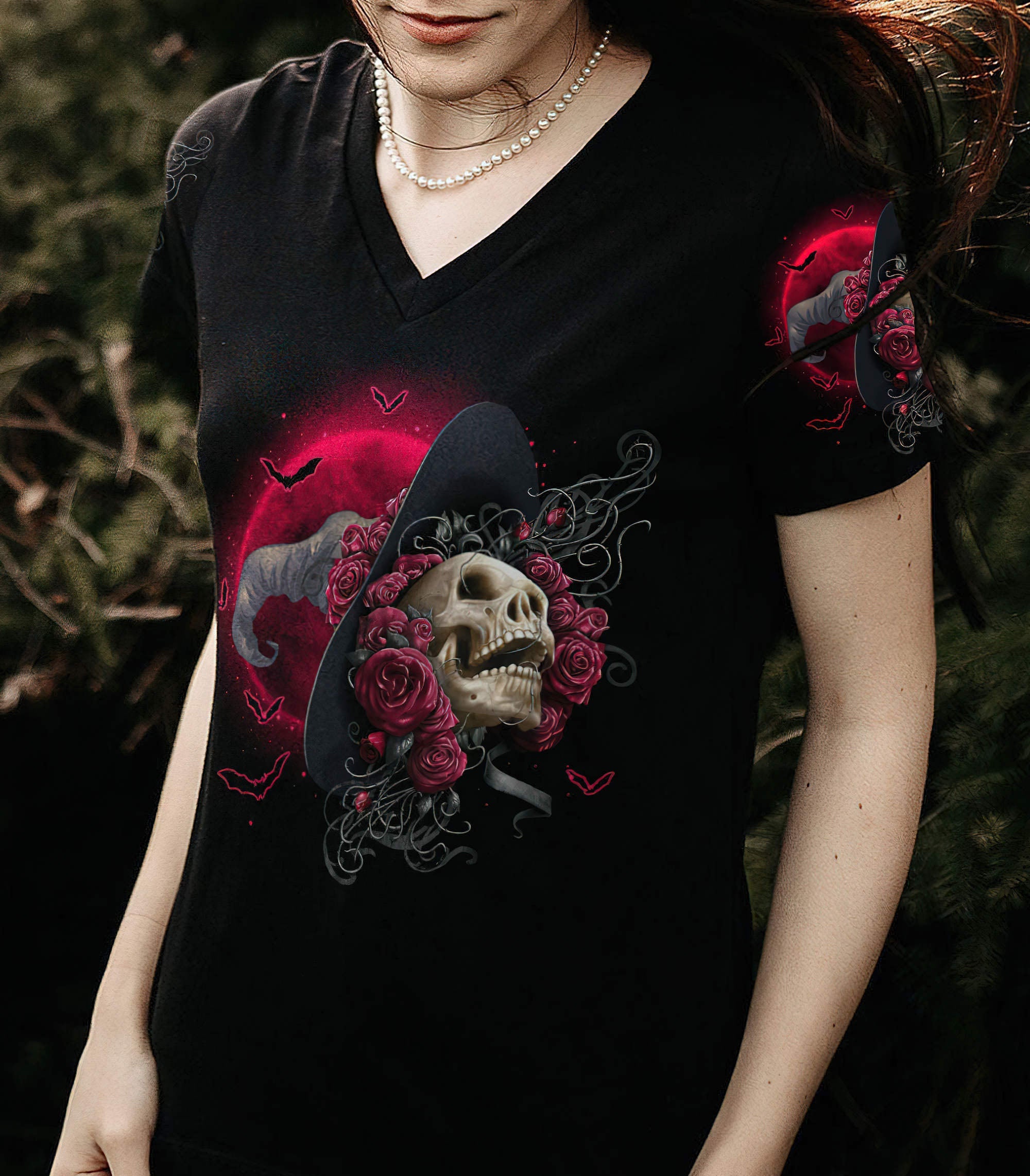 in-my-defense-witch-skull-all-over-print-women-v-neck-t-shirt