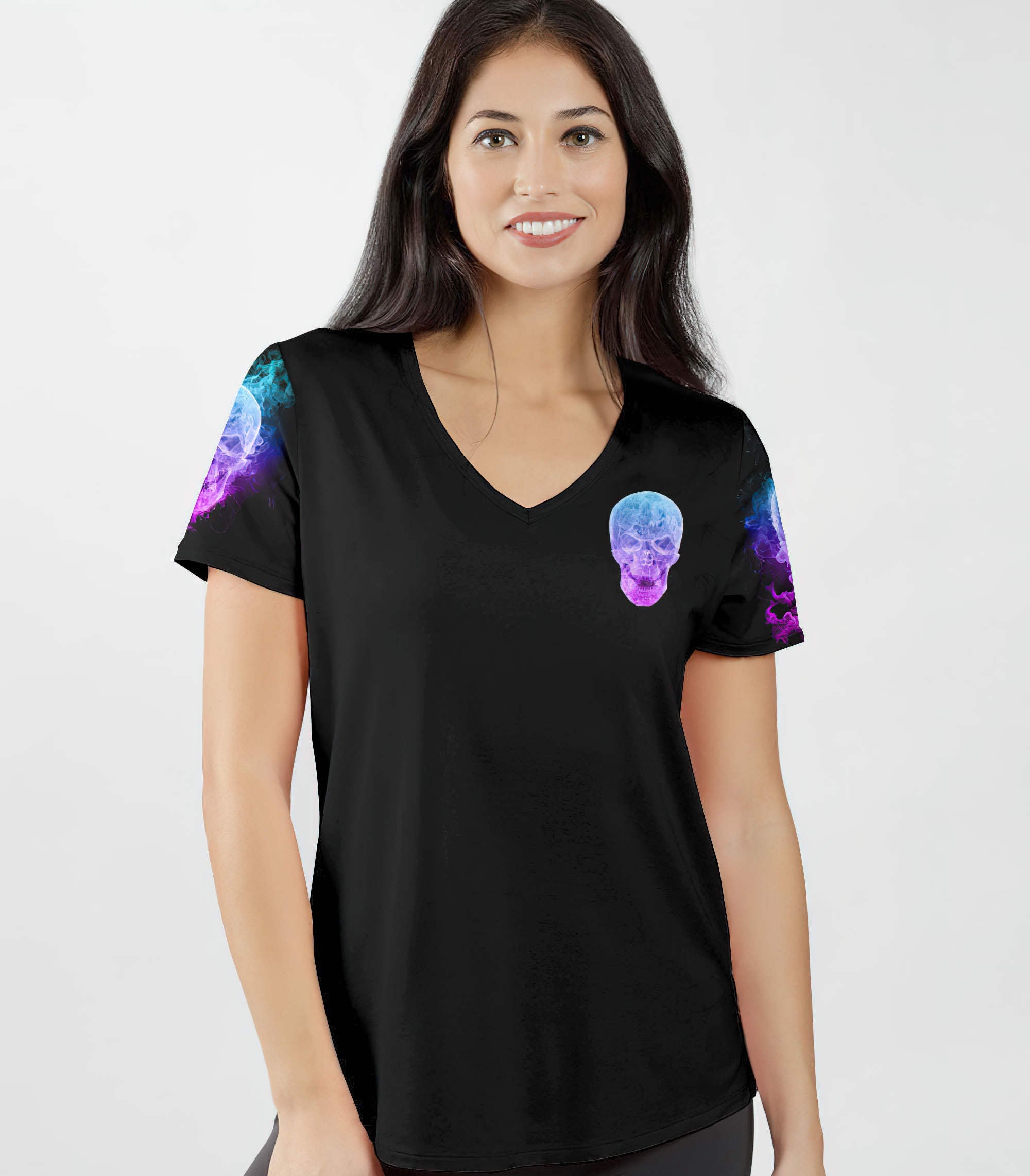 always-a-strong-women-fire-skull-all-over-print-women-v-neck-t-shirt