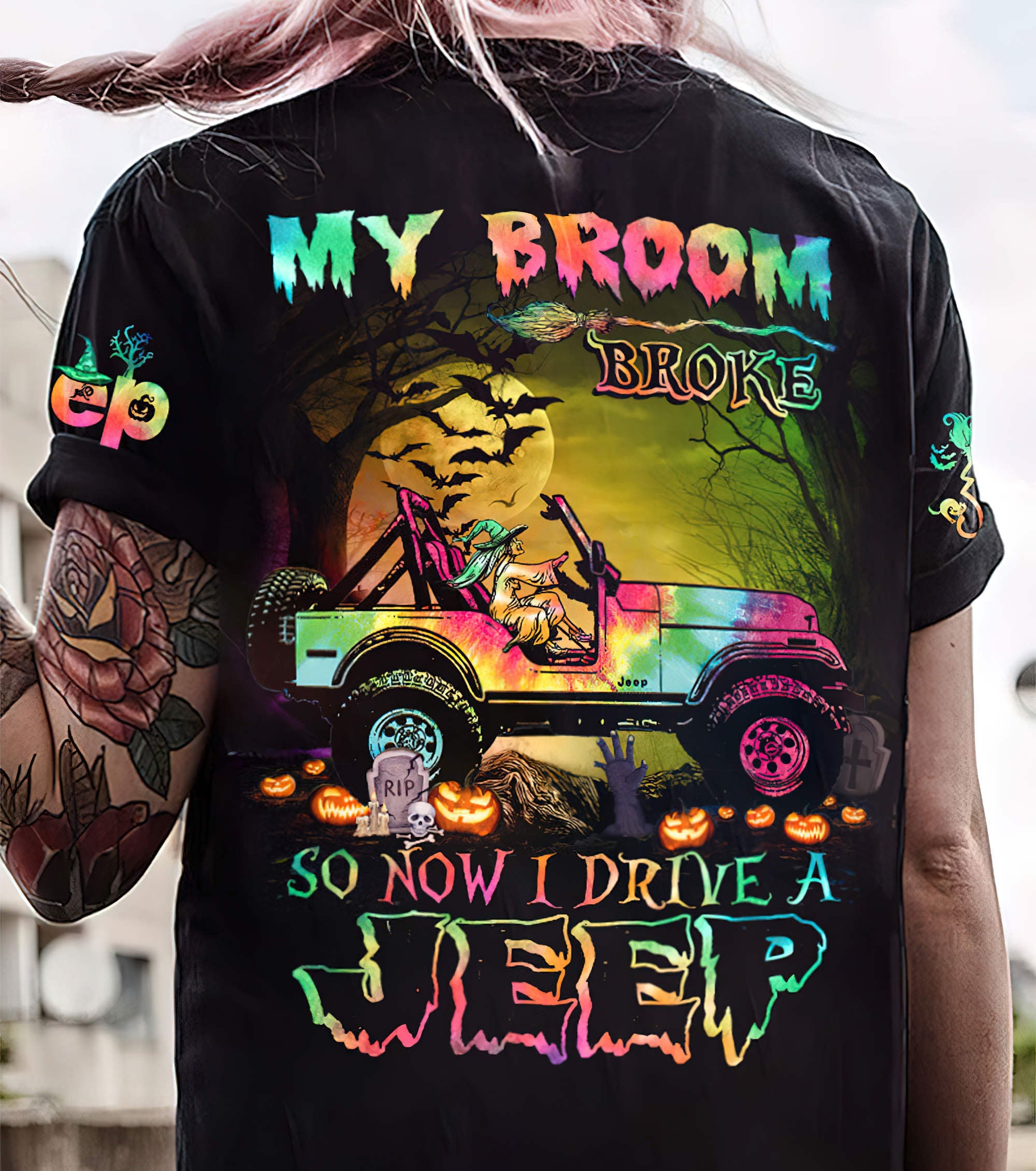 my-broom-broke-jeep-tie-dye-halloween-t-shirt