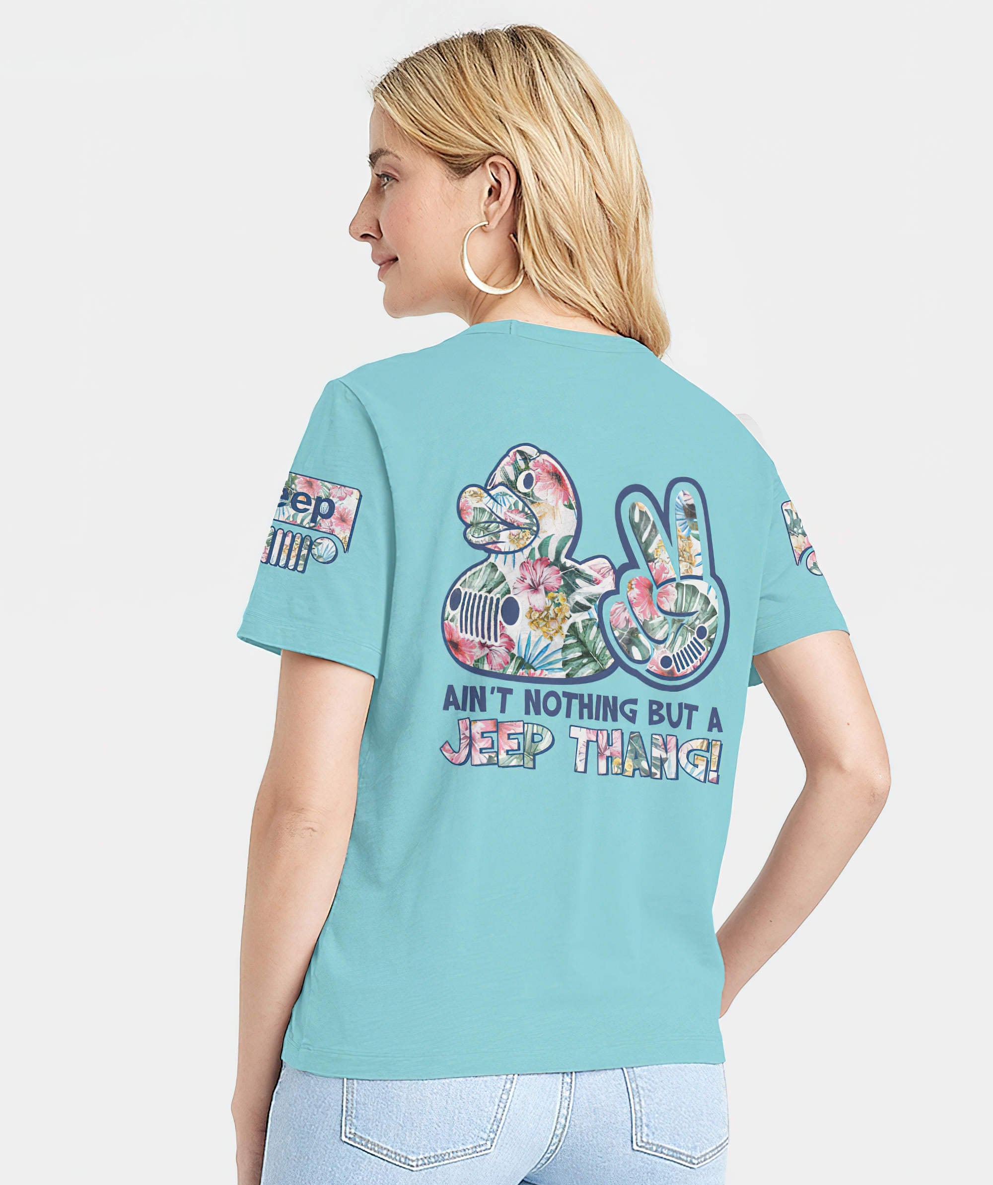 aint-nothing-flower-jeep-duck-women-v-neck-t-shirt