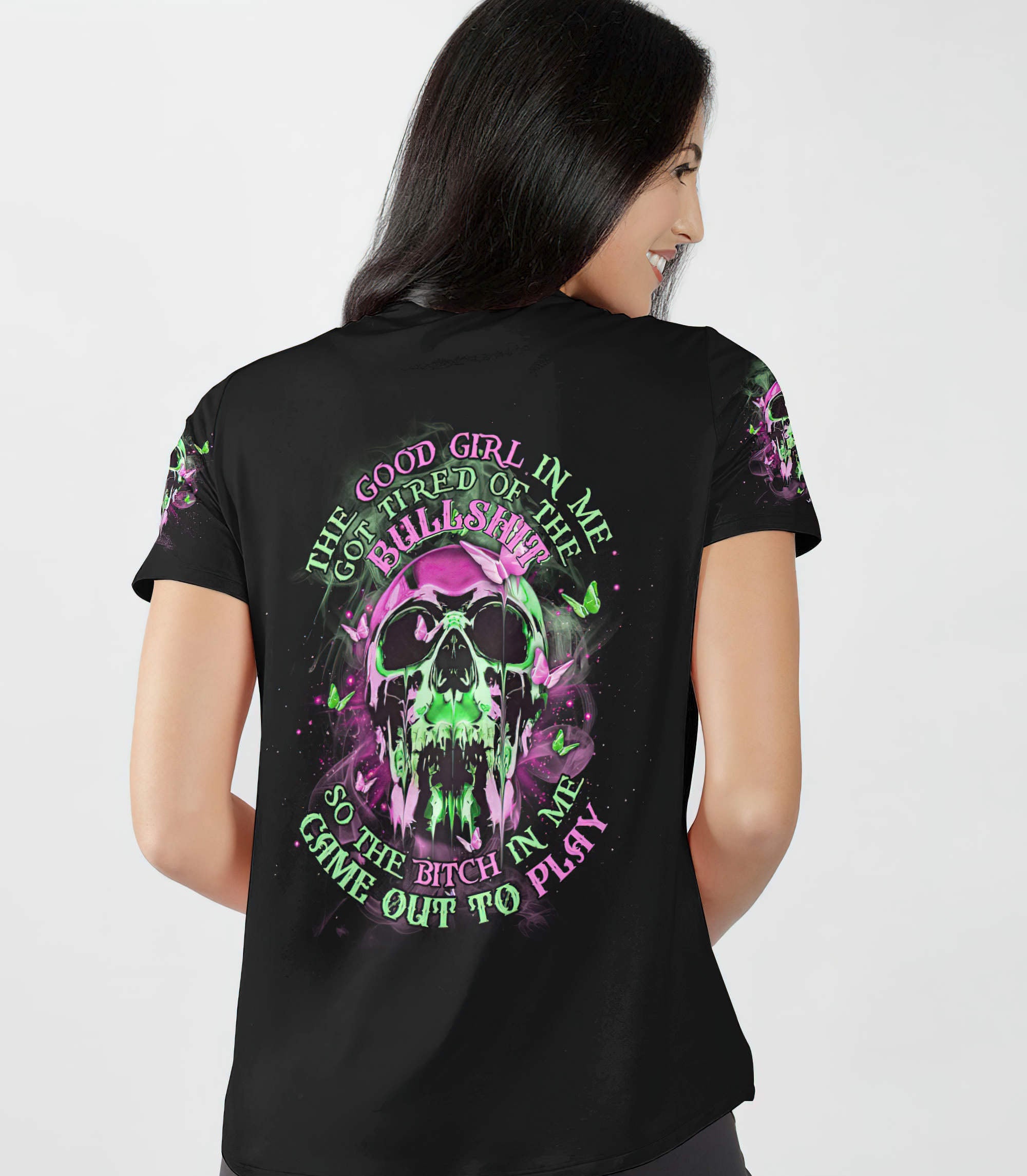 the-good-girl-in-me-melt-skull-all-over-print-women-v-neck-t-shirt