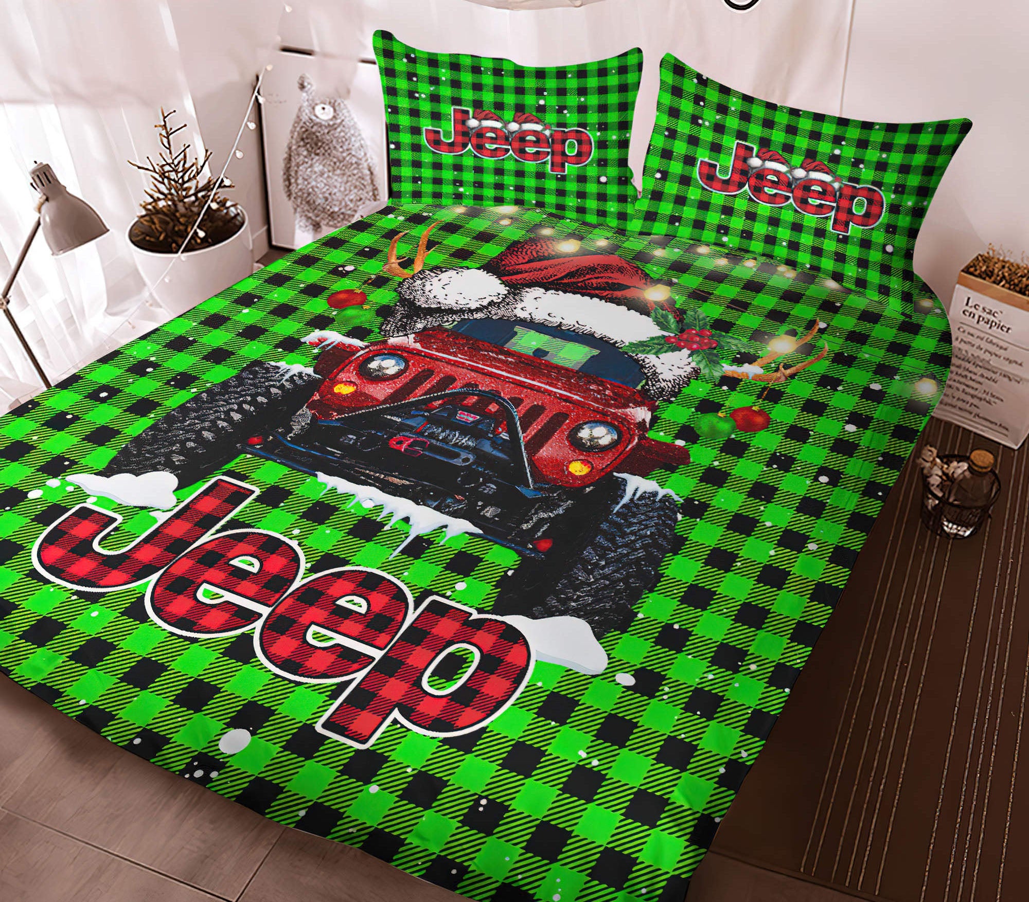 personalized-colors-jeep-plaid-bedding-set