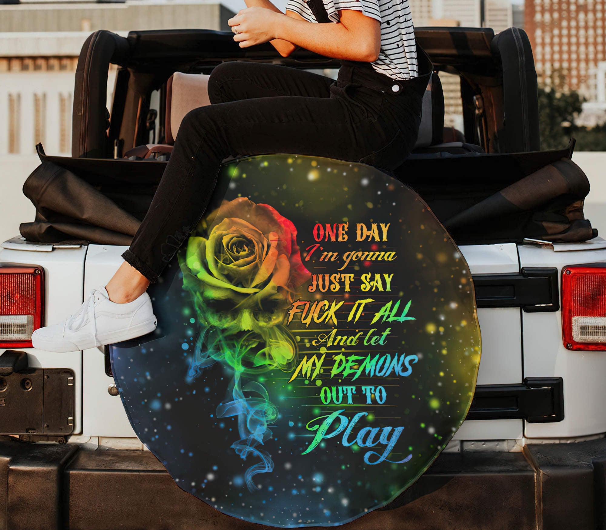 One Day Rose Smoke Automotive Spare Tire Cover