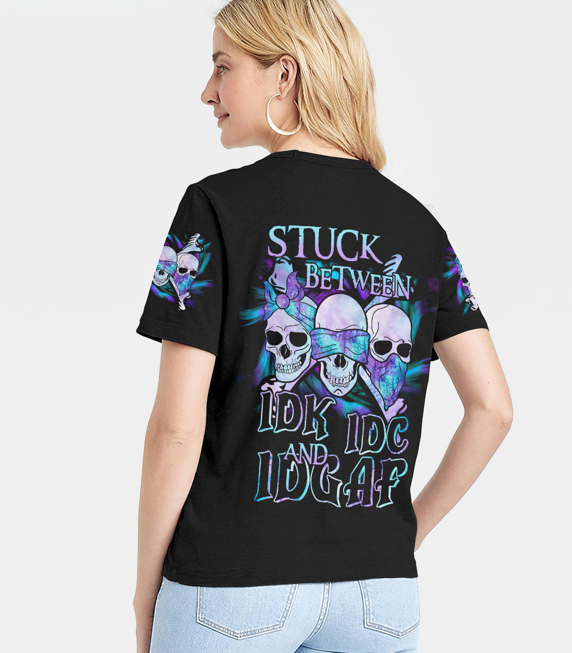 stuck-between-3-skulls-bones-all-over-print-women-v-neck-t-shirt