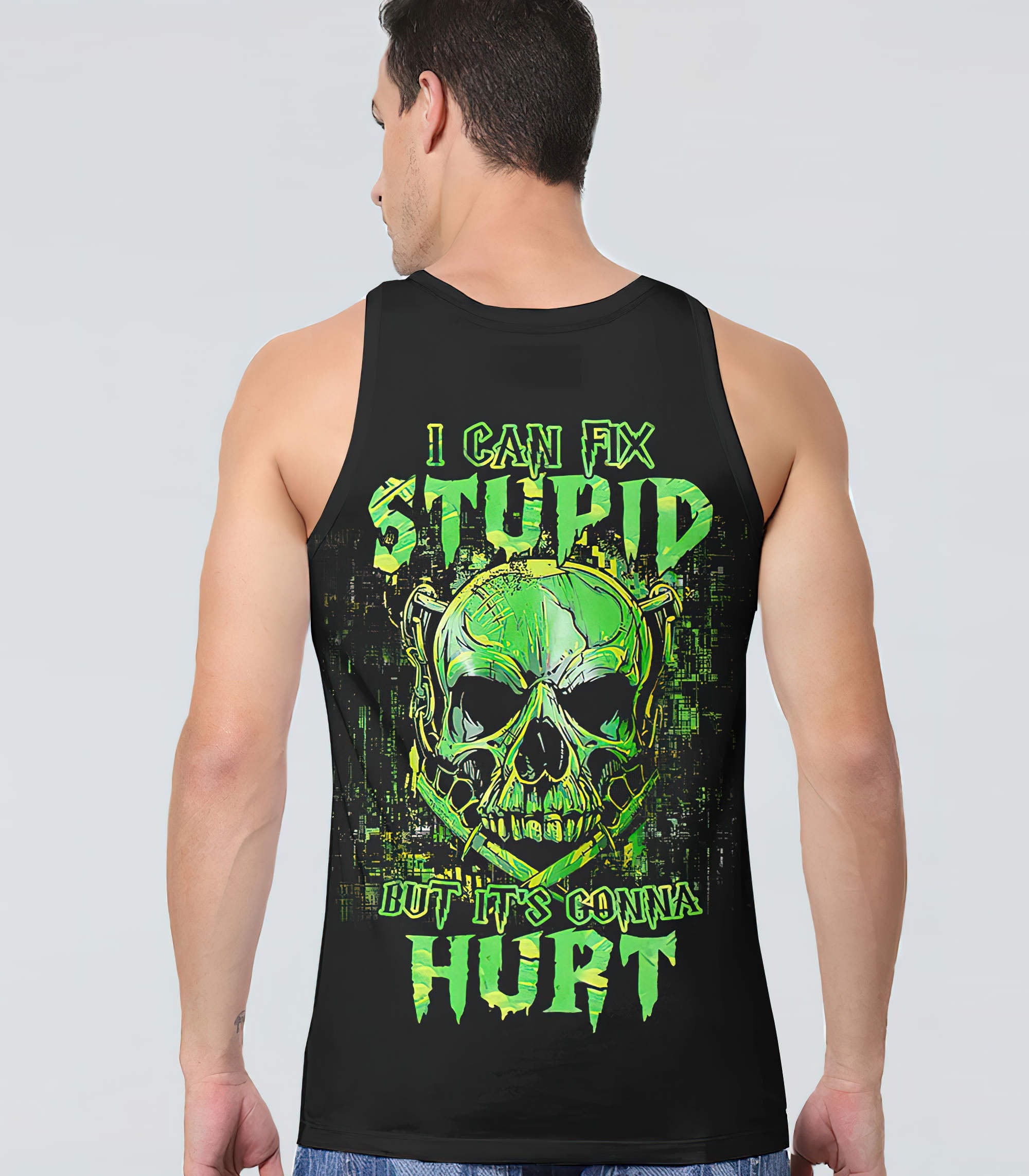 i-can-fix-stupid-green-skull-all-over-print-tank-top