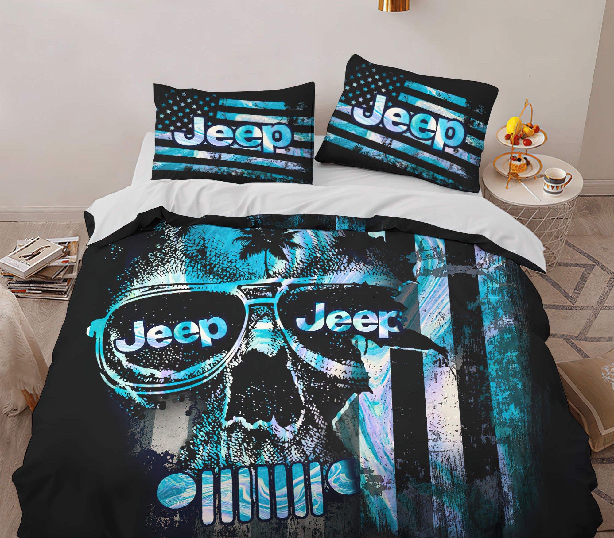 jeep-skull-hologram-flag-bedding-set