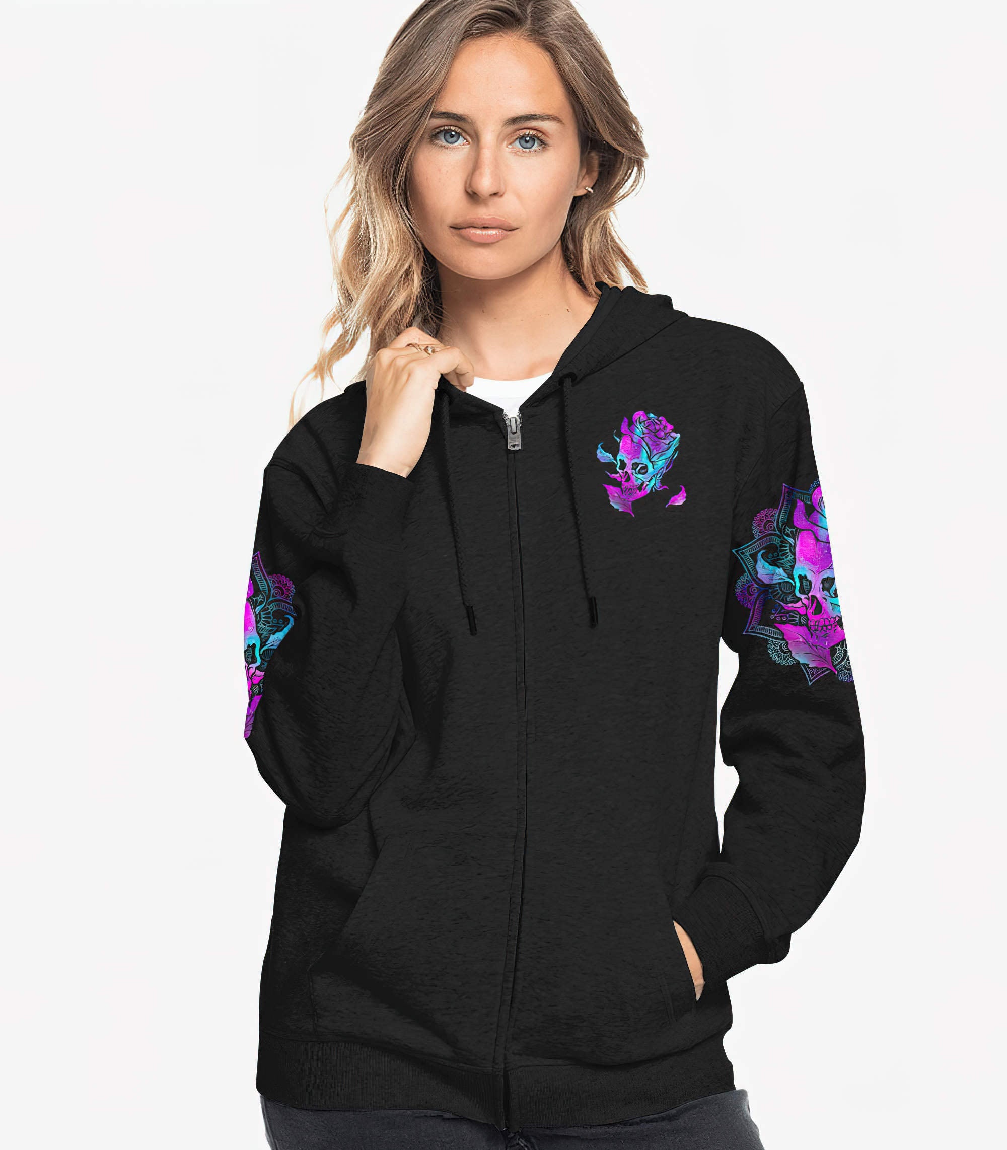 The Good Girl In Me Rose Skull All Over Print Hoodie