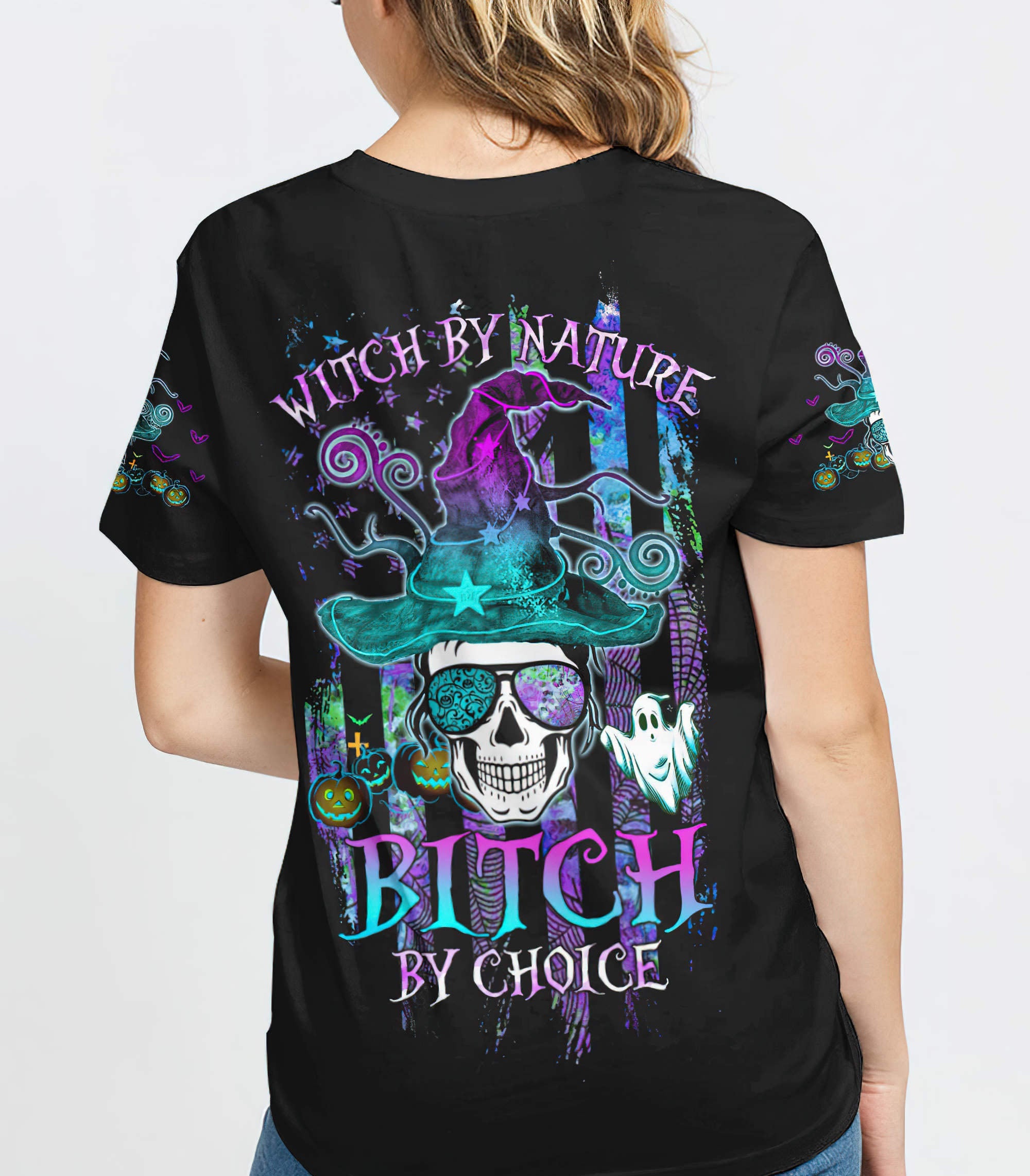 witch-by-nature-messy-bun-skull-all-over-print-t-shirt