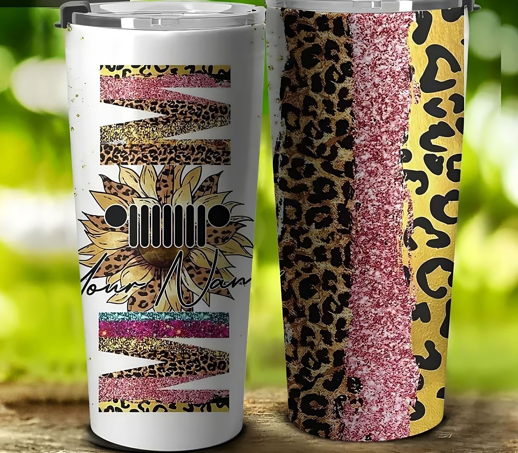 personalized-sunflower-glitter-tumbler