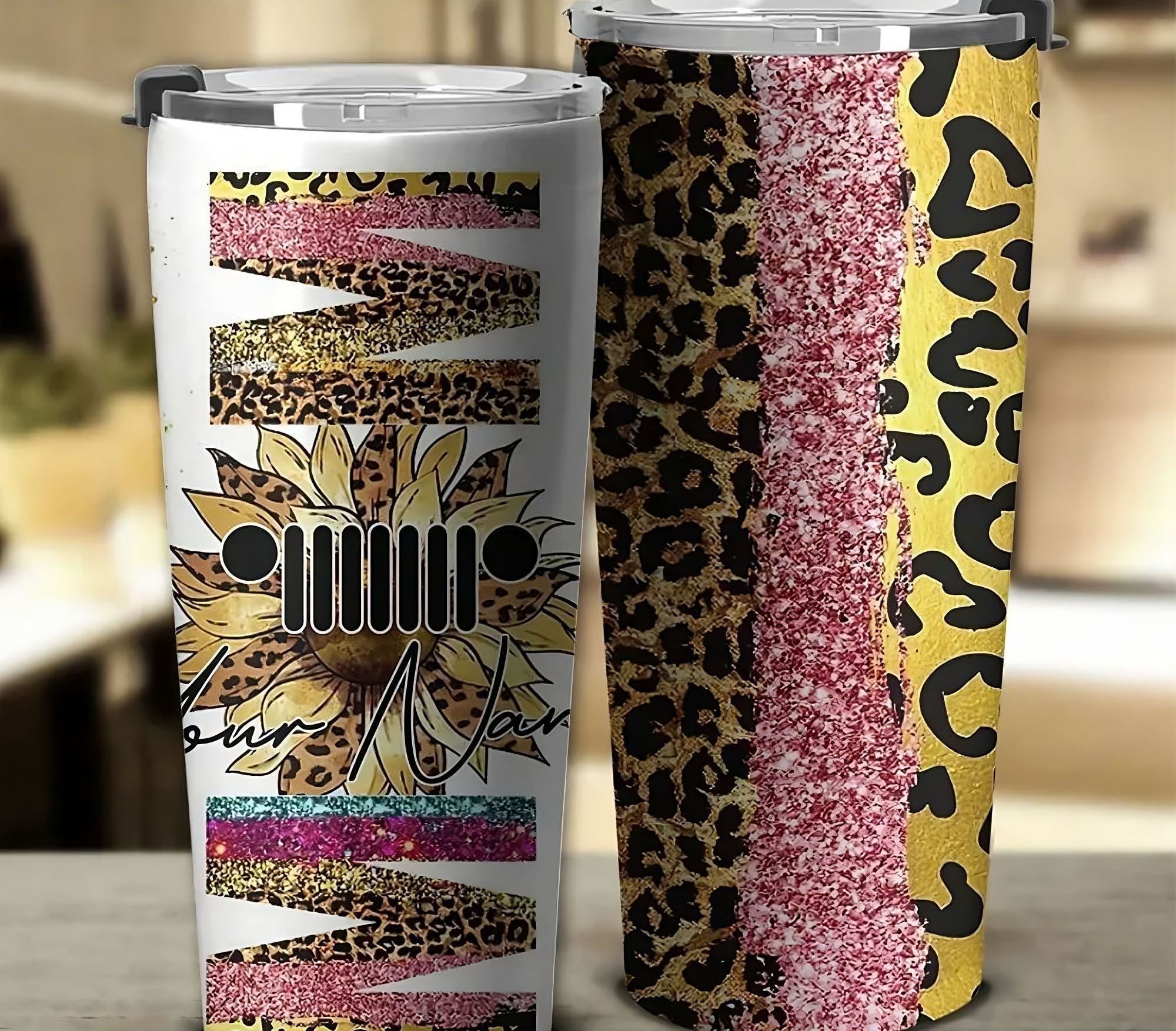 personalized-sunflower-glitter-tumbler