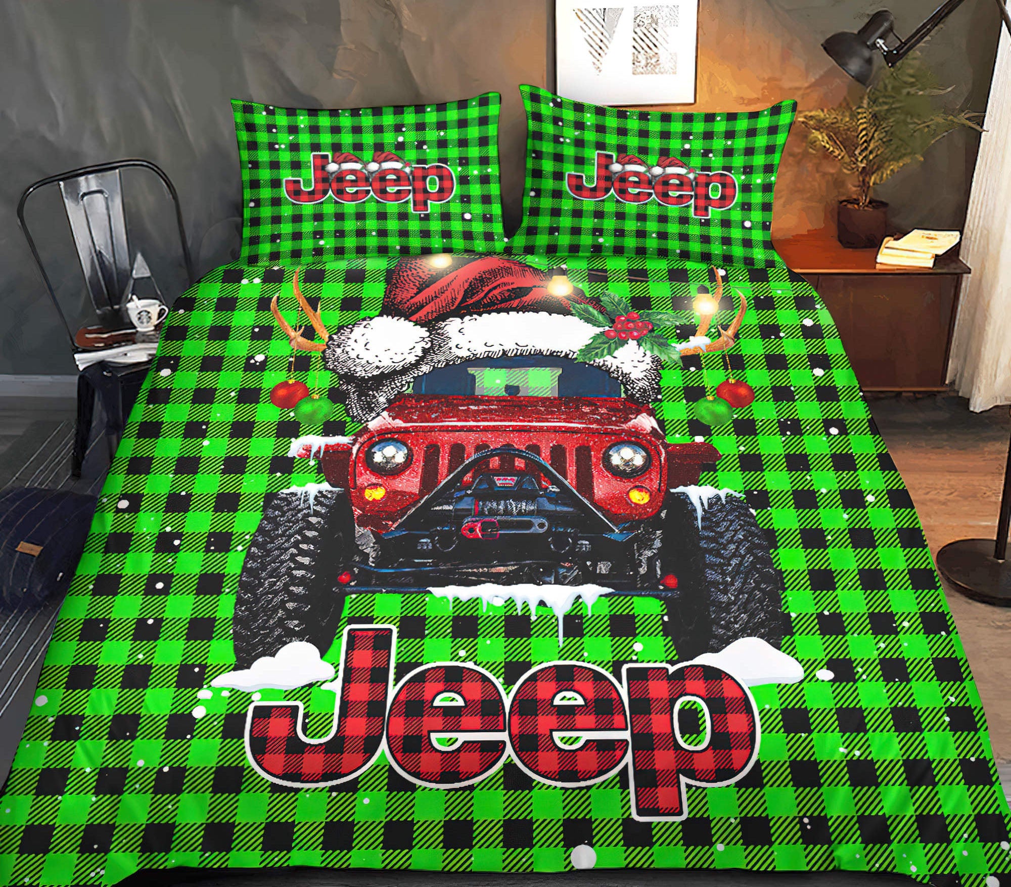 personalized-colors-jeep-plaid-bedding-set