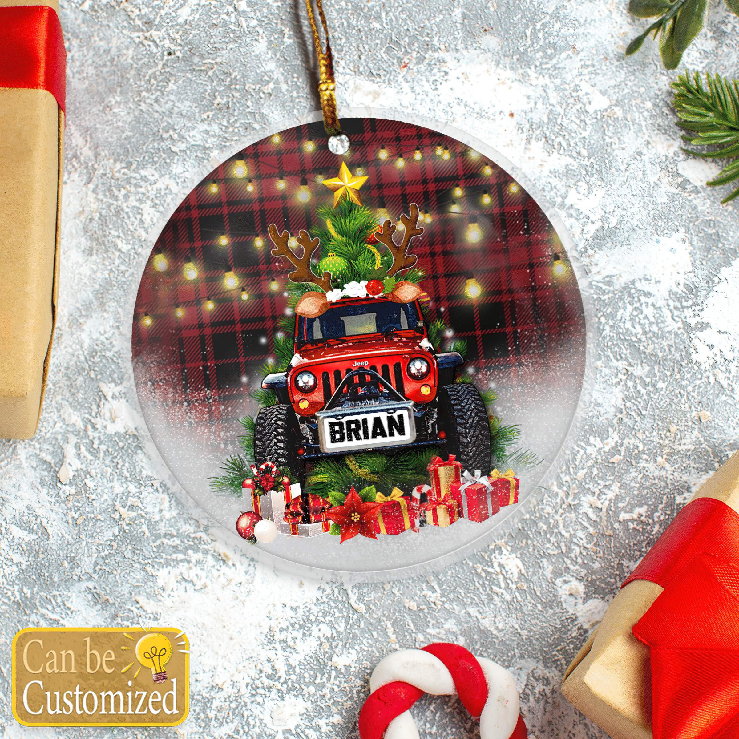 plaid-light-jeep-christmas-ornaments