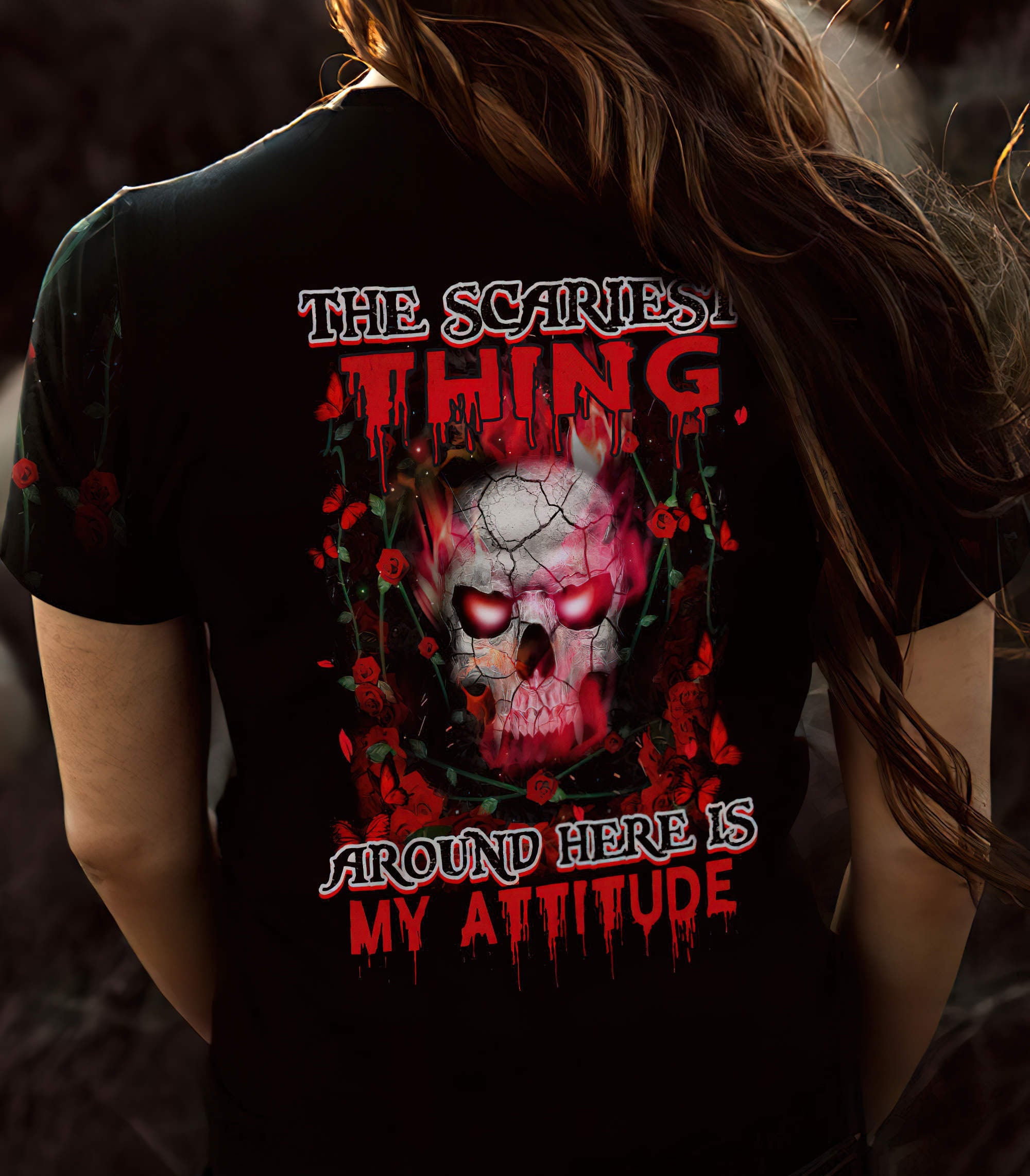 the-scariest-thing-fire-skull-all-over-print-women-v-neck-t-shirt